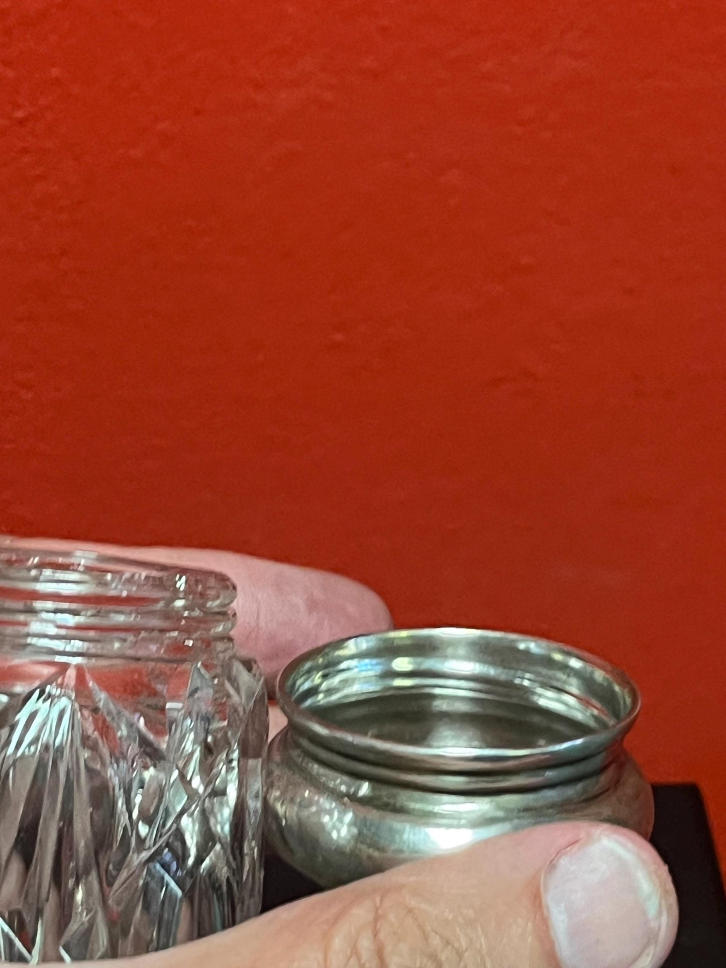 Lovely English sterling topped crystal sugar shaker Good Hallmarks and sits 6 inches inches high Lovely piece