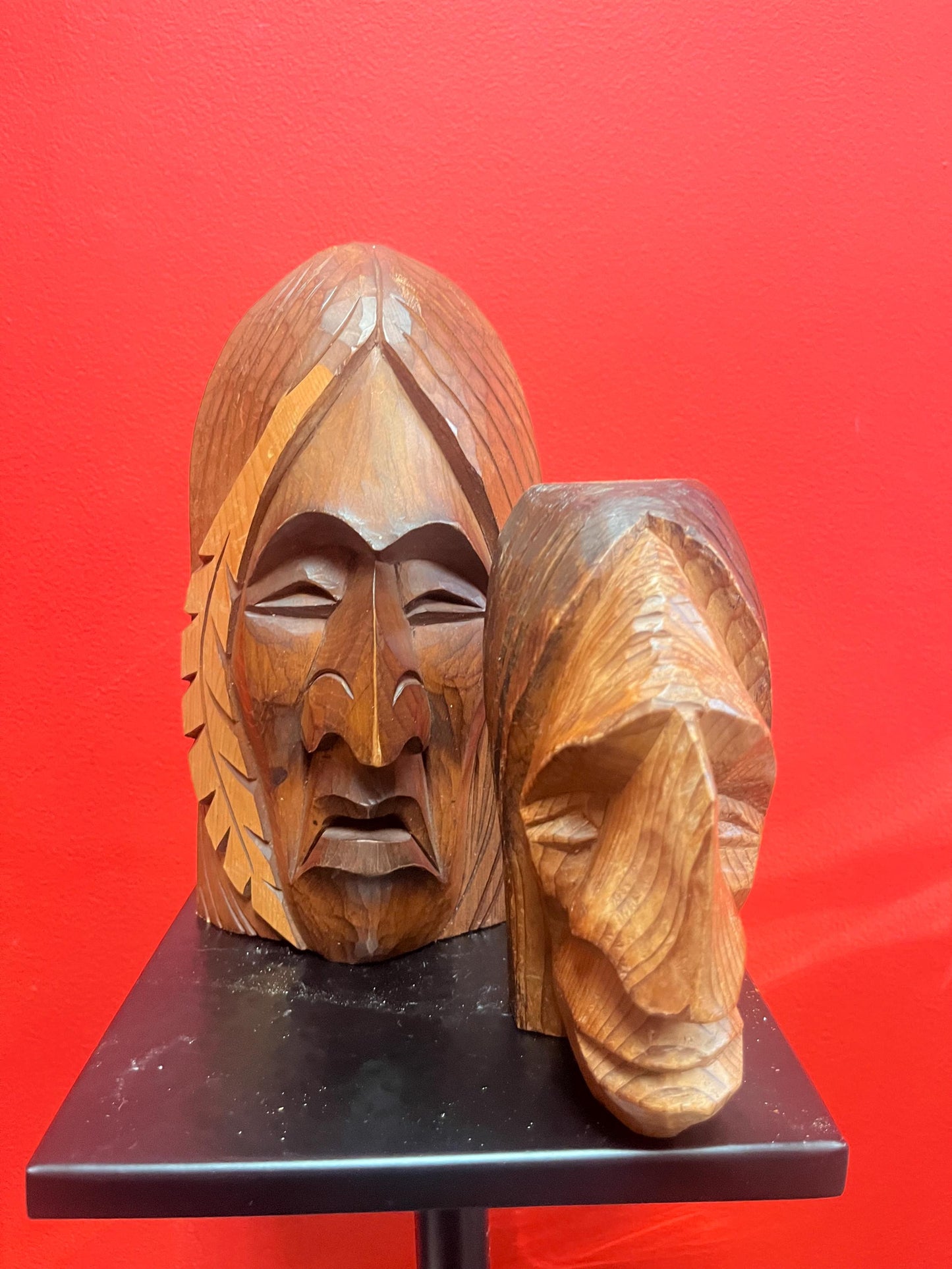 Two beautiful first nations indigenous Pacific northwest Coast Squamish busts of chiefs nine and 6 inches tall price for both wow
