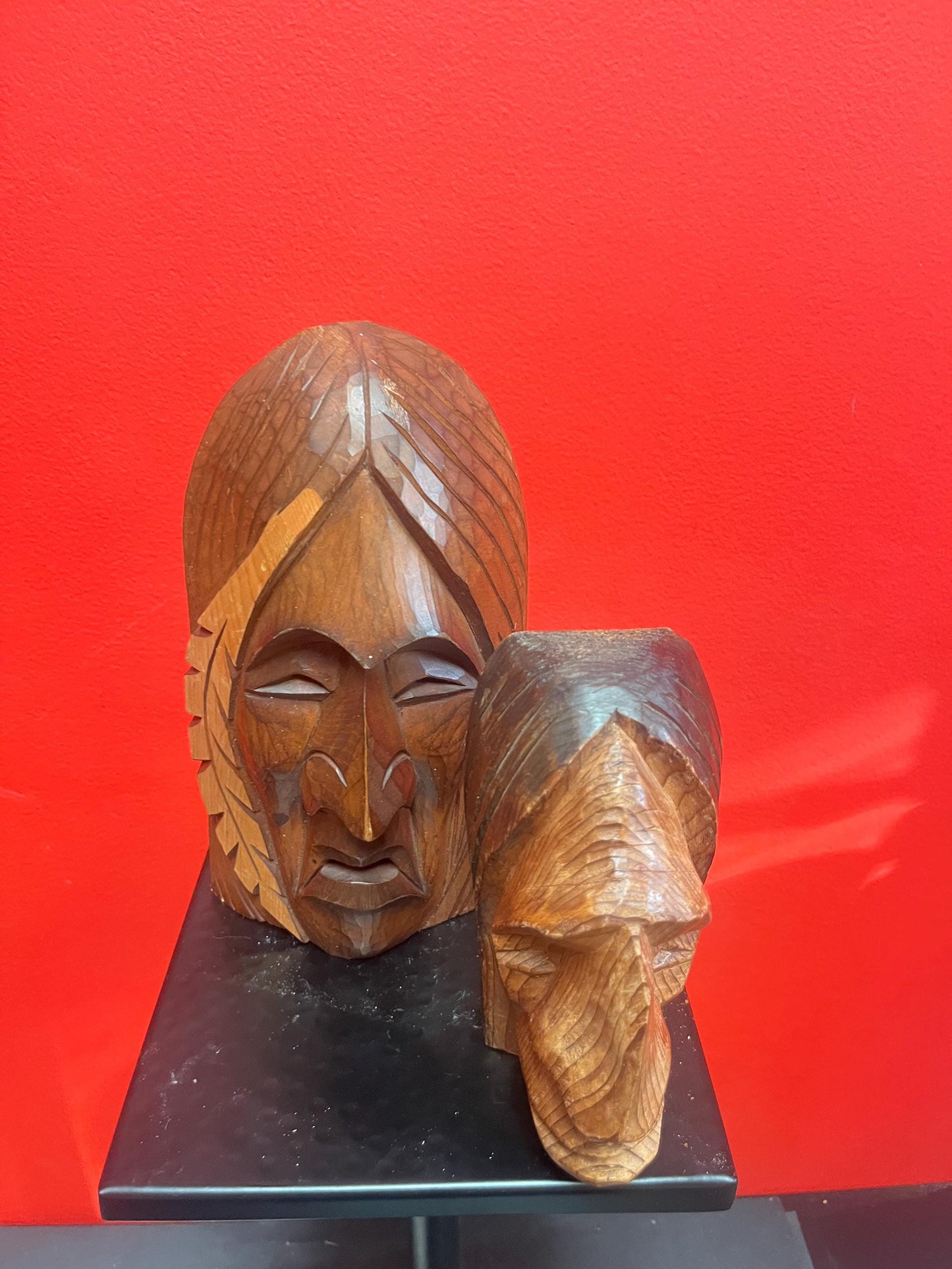 Two beautiful first nations indigenous Pacific northwest Coast Squamish busts of chiefs nine and 6 inches tall price for both wow
