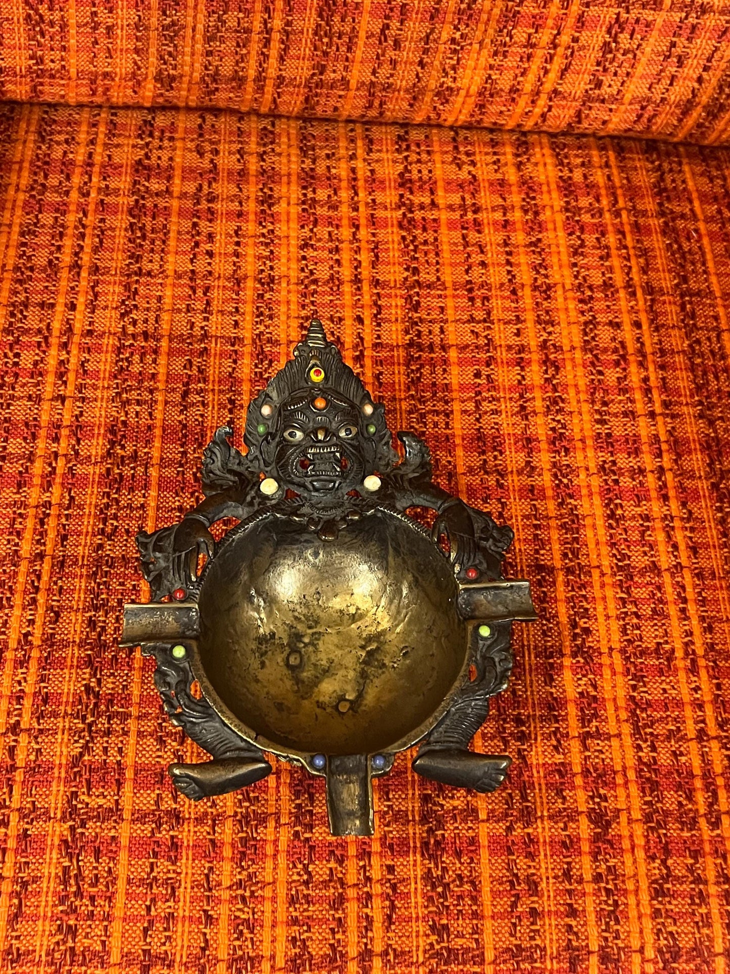 Stunning rare 8 x 3 high antique Tibetan tribal ashtray stunning patina wow