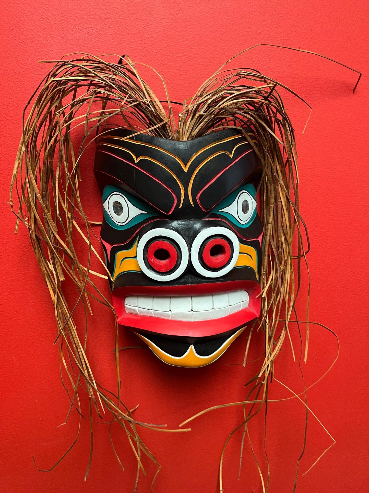Stunning 11 x 8 ( Without hair) indigenous first nations Pacific Northwest Coast signed Mask Highest quality and wonderful detail