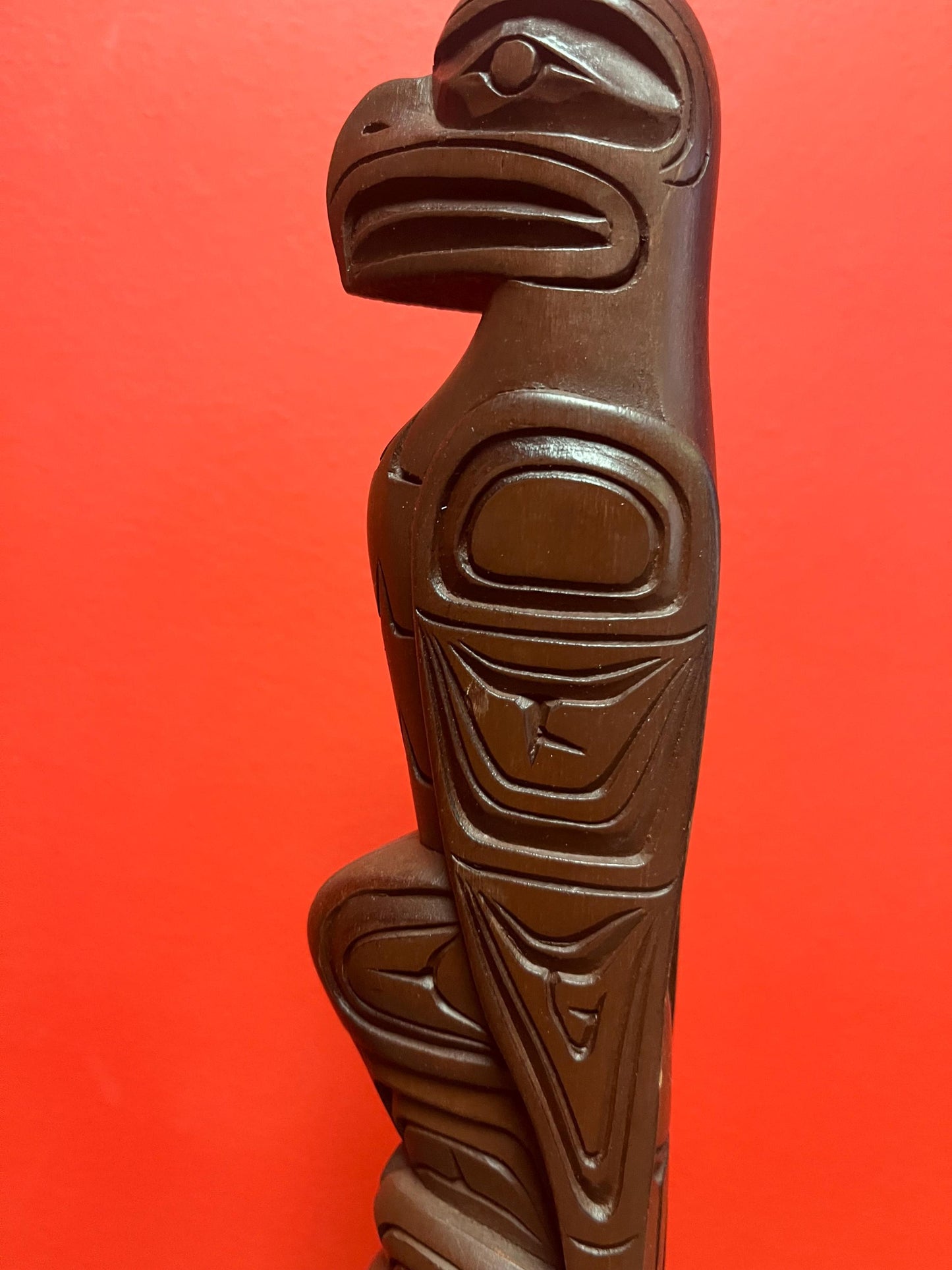Stunning 17 inch tall Harold Baker indigenous first nations Pacific Northwest Coast Cedar totem pole Sensational detail One of the best