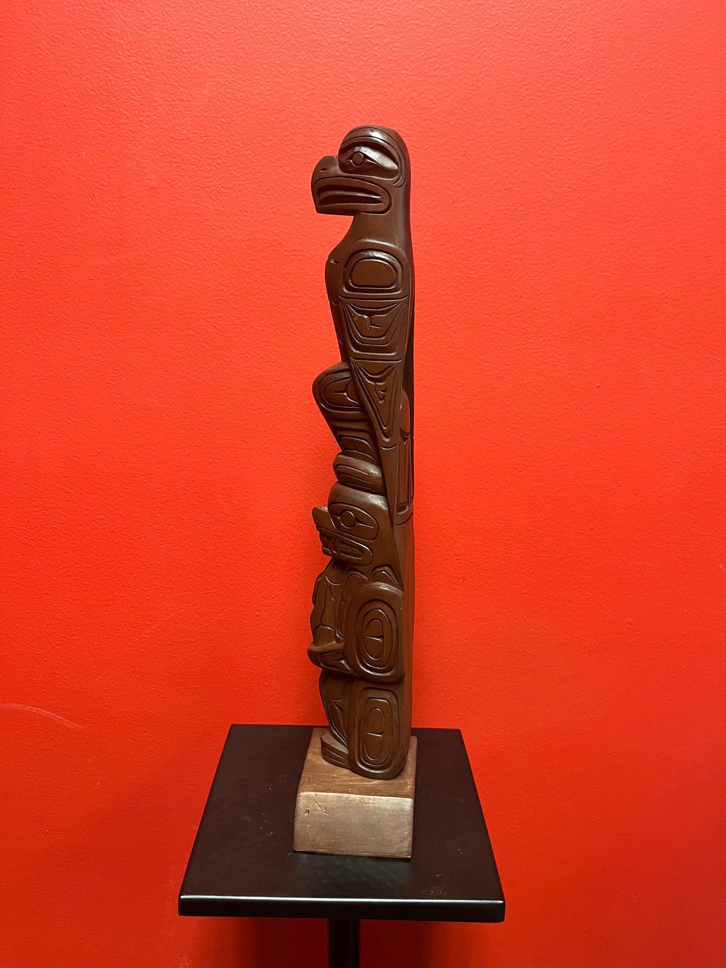 Stunning 17 inch tall Harold Baker indigenous first nations Pacific Northwest Coast Cedar totem pole Sensational detail One of the best