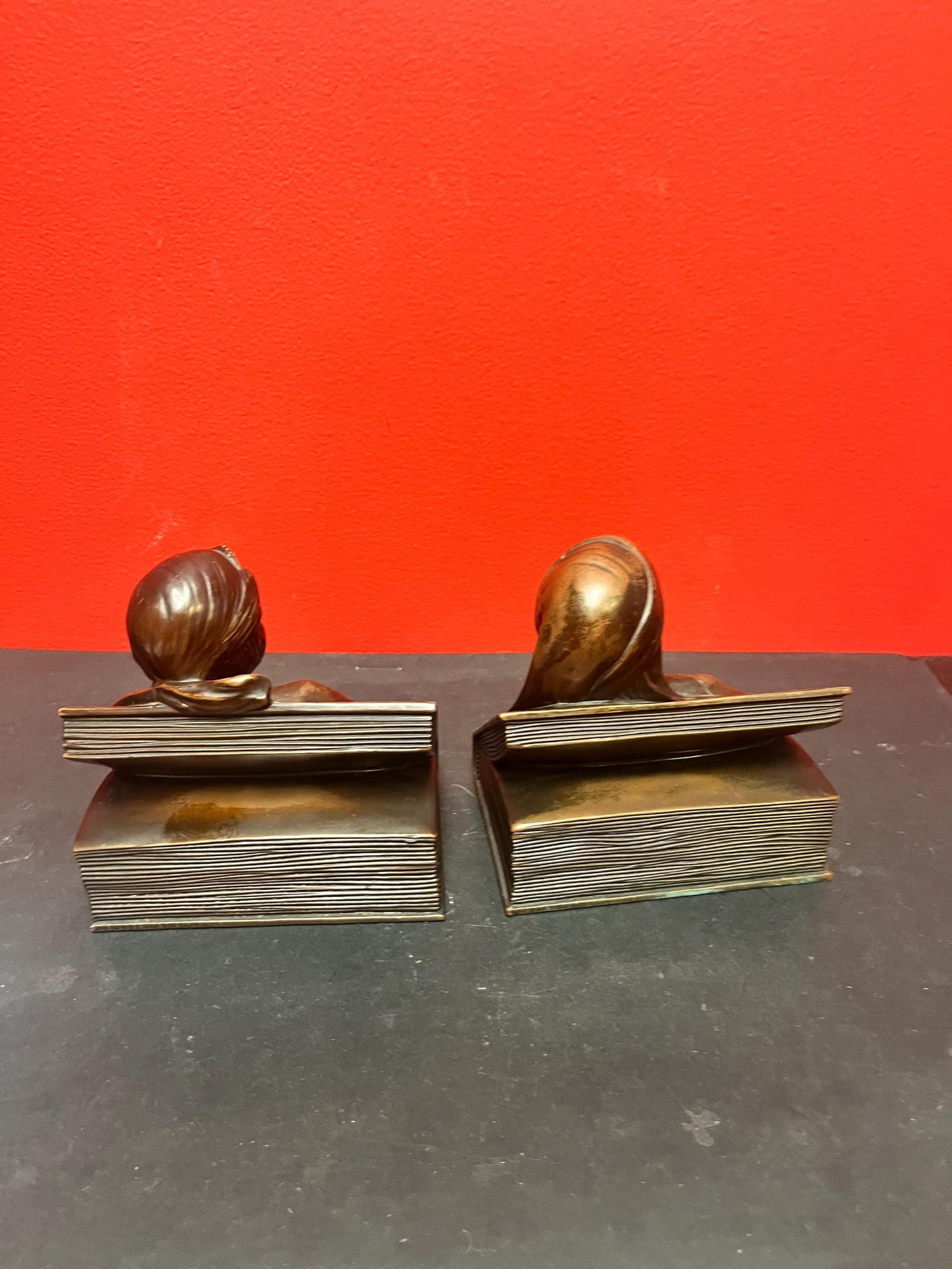 Stunning pair of heavy bronze Art nouveau Dante and Beatrice bookends antique beauties lovely patina 6 x 6 each