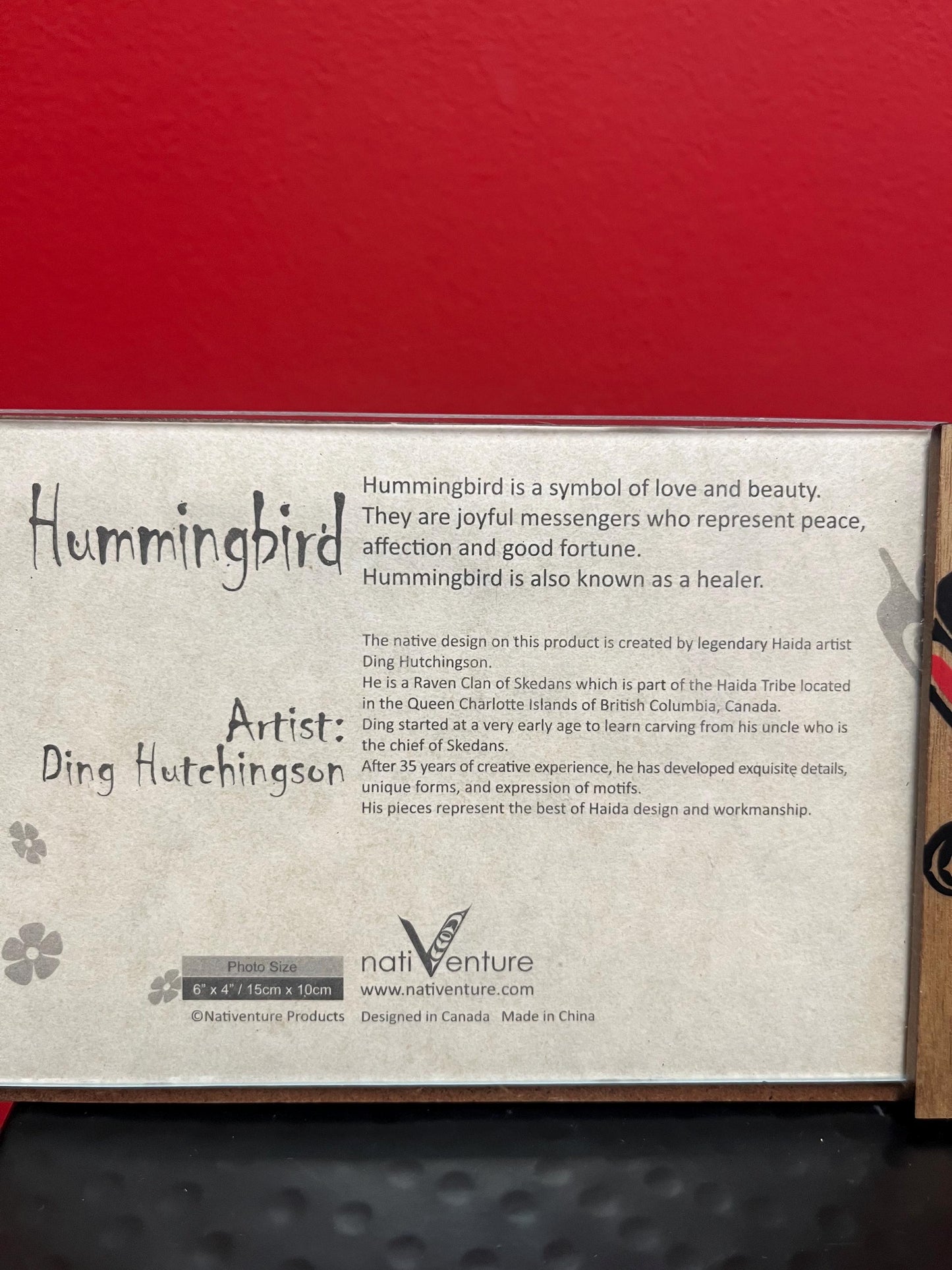 Beautiful 9 x 5 inch indigenous first nations Pacific northwest Coast photo frame fitting 6 x 4 photo - wow  hummingbird  - perfect gift