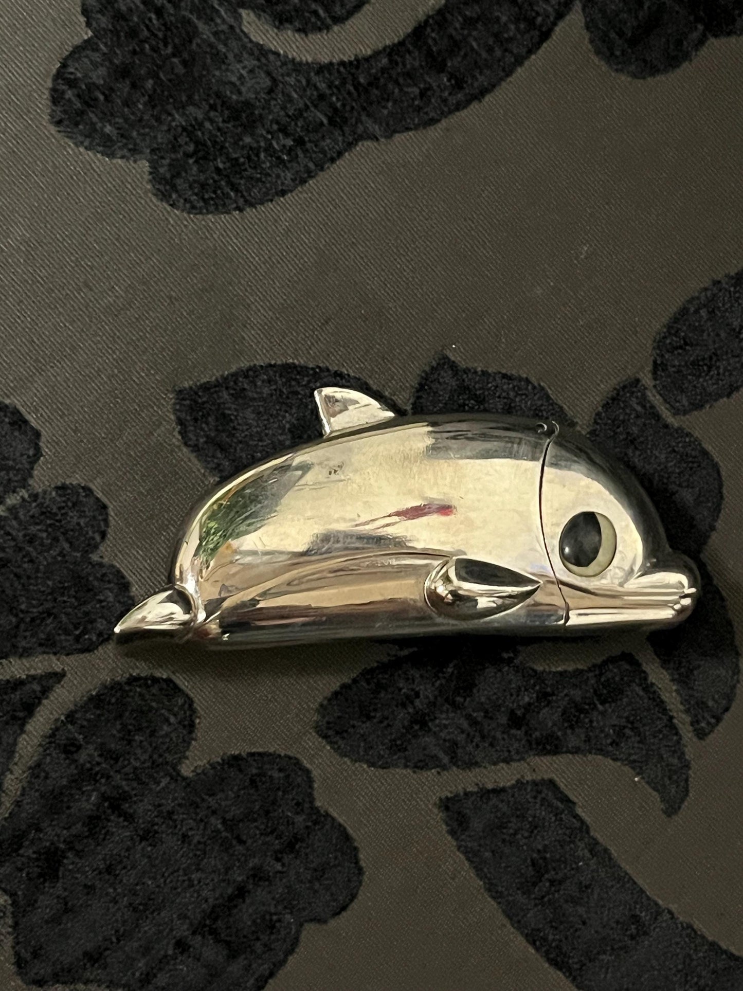 Lovely English 3 inch long chrome dolphin viesta case \match box  unique and great gift