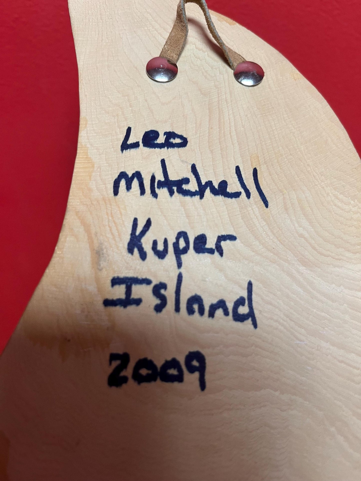 Beautiful 9 x 4 wide indigenous first nation Pacific northwest coast Leo Mitchell moon well known carver  great design  couple scratches