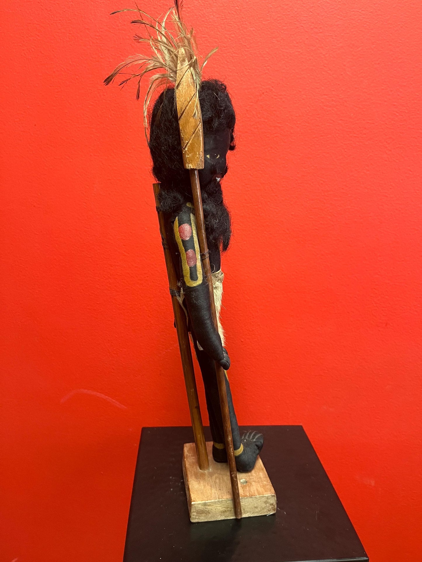 Very rare museum quality stunning 16 inch tall New Zealand Maori antique cloth and wooden tribal doll on stand Wonderful detail- wow