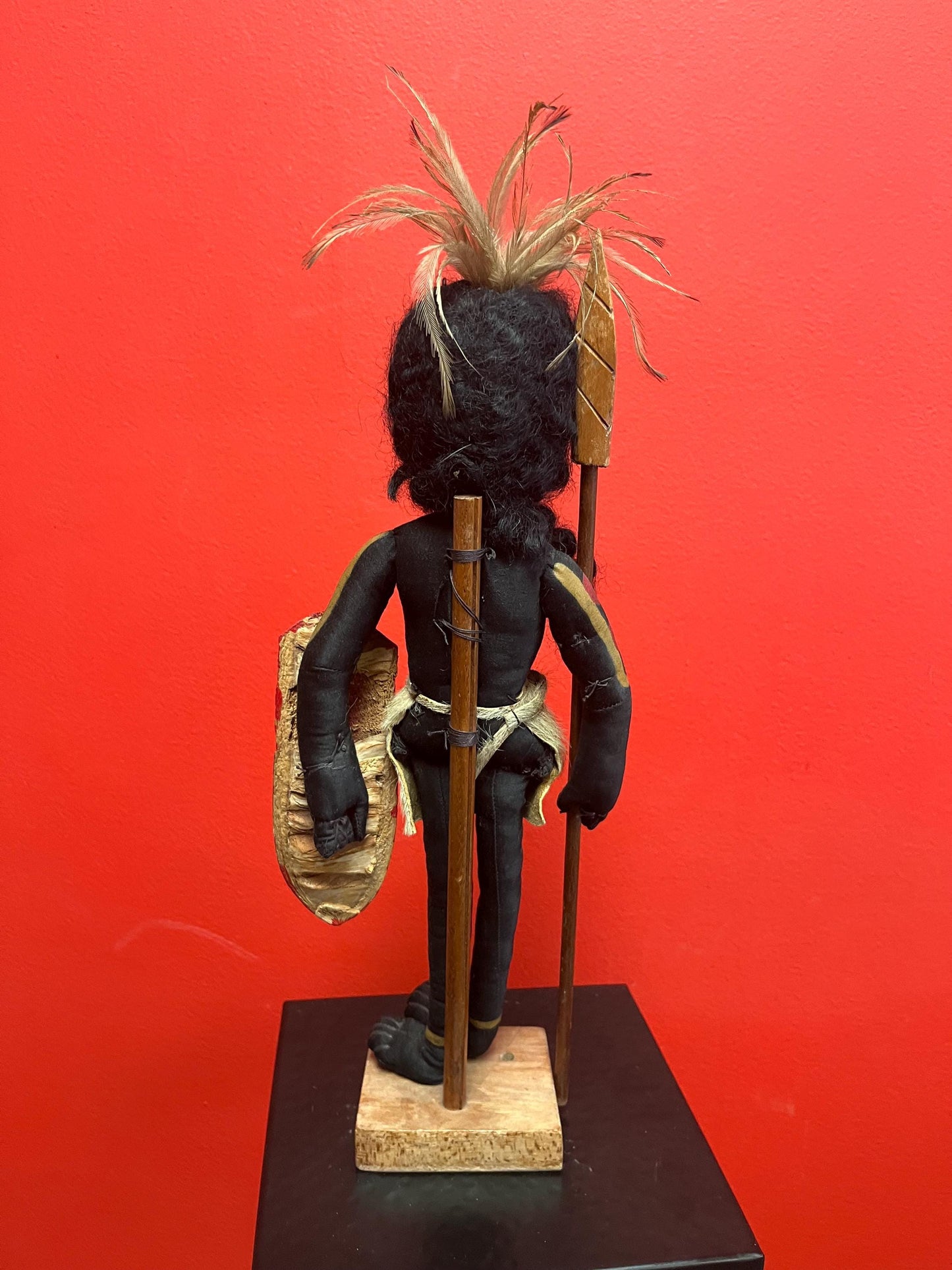 Very rare museum quality stunning 16 inch tall New Zealand Maori antique cloth and wooden tribal doll on stand Wonderful detail- wow