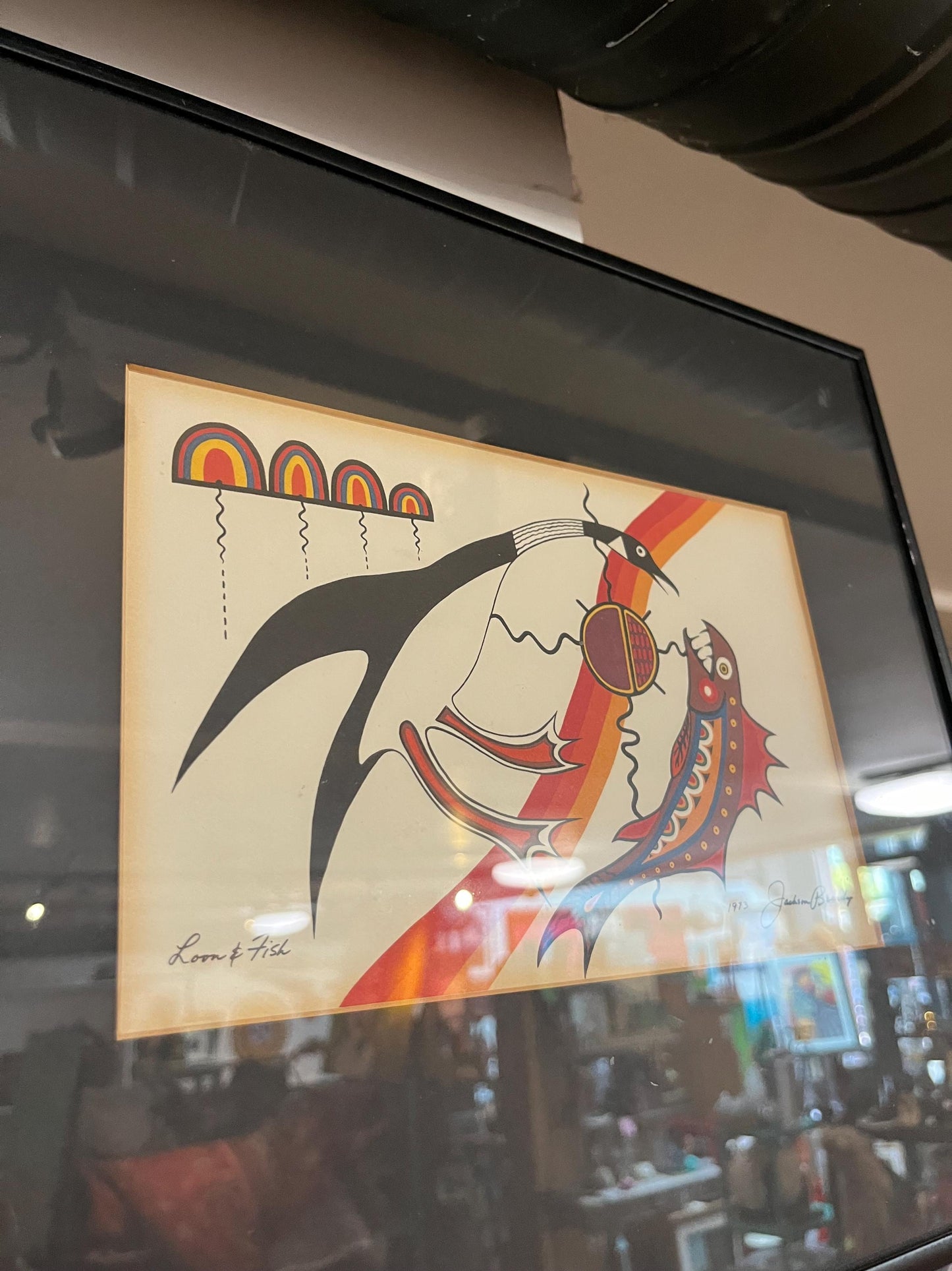14 x 12 1970s signed first nations indigenous print in professional frame wow Jackson beardy art