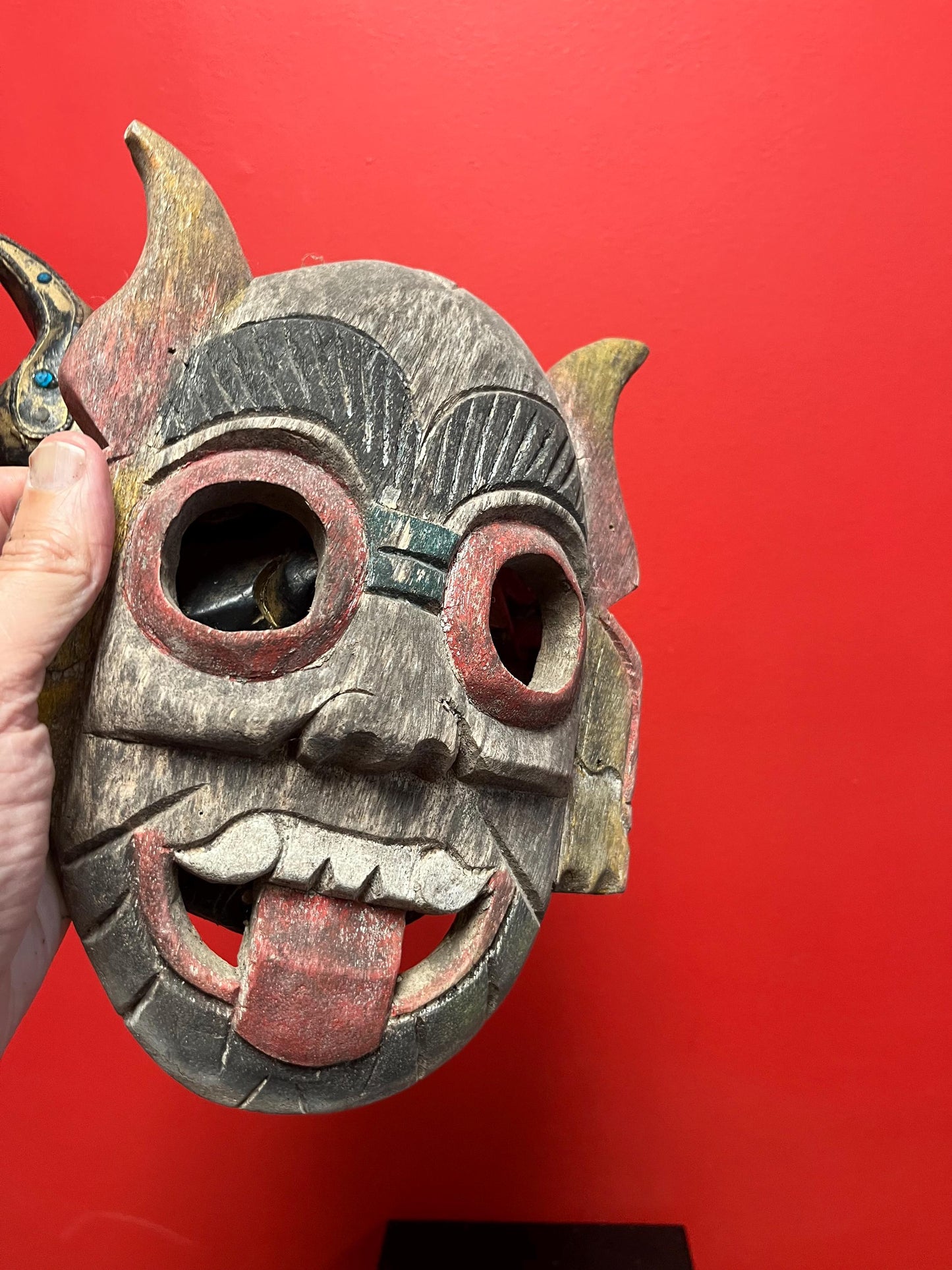 Lovely antique 10 x 8 Tibetan mask great patina needs hanger - wow