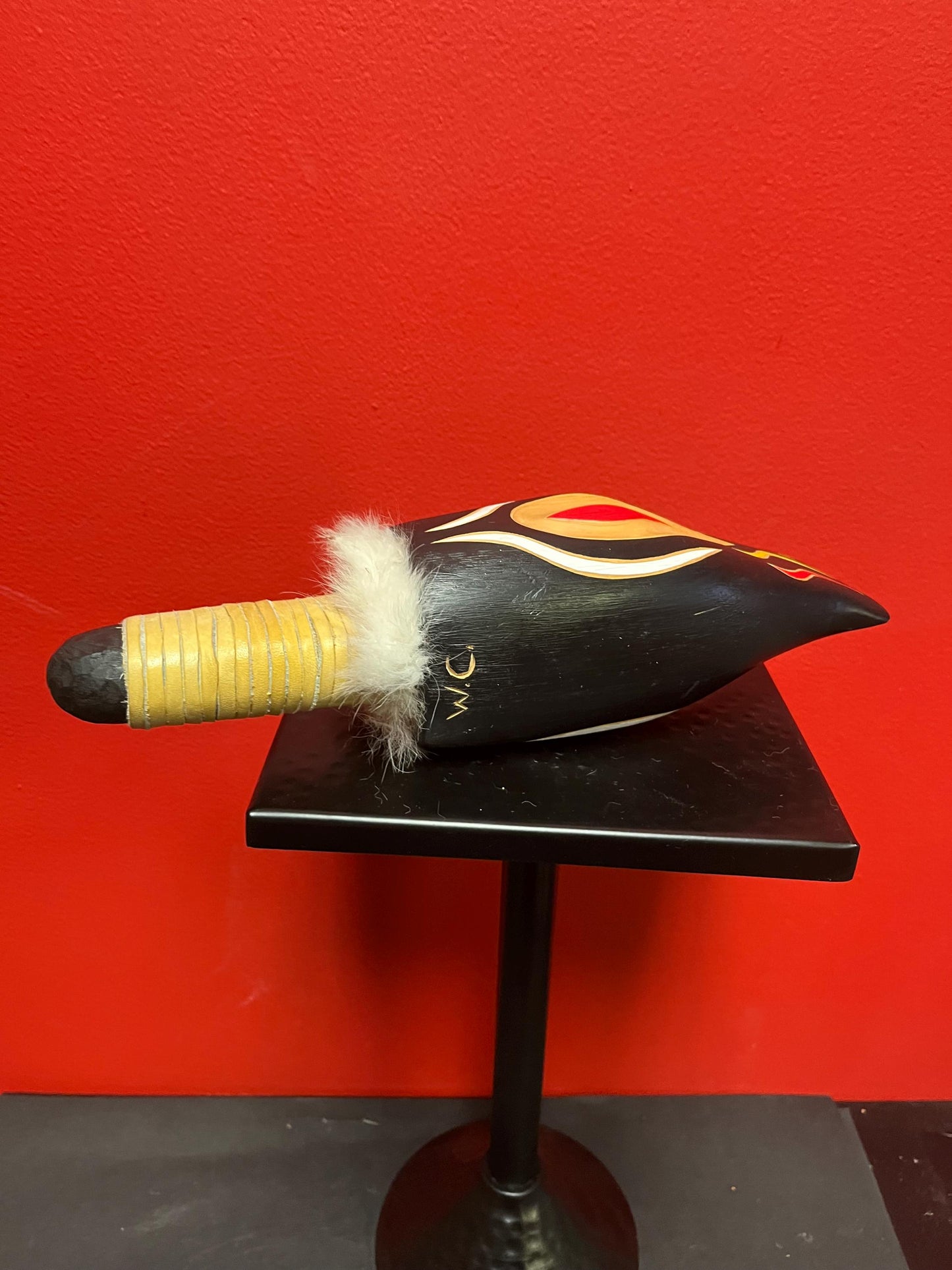 Fabulous 11 x 4 high signed indigenous first nations Pacific northwest coast  rattle  amazing detail and great sound  one of a kind