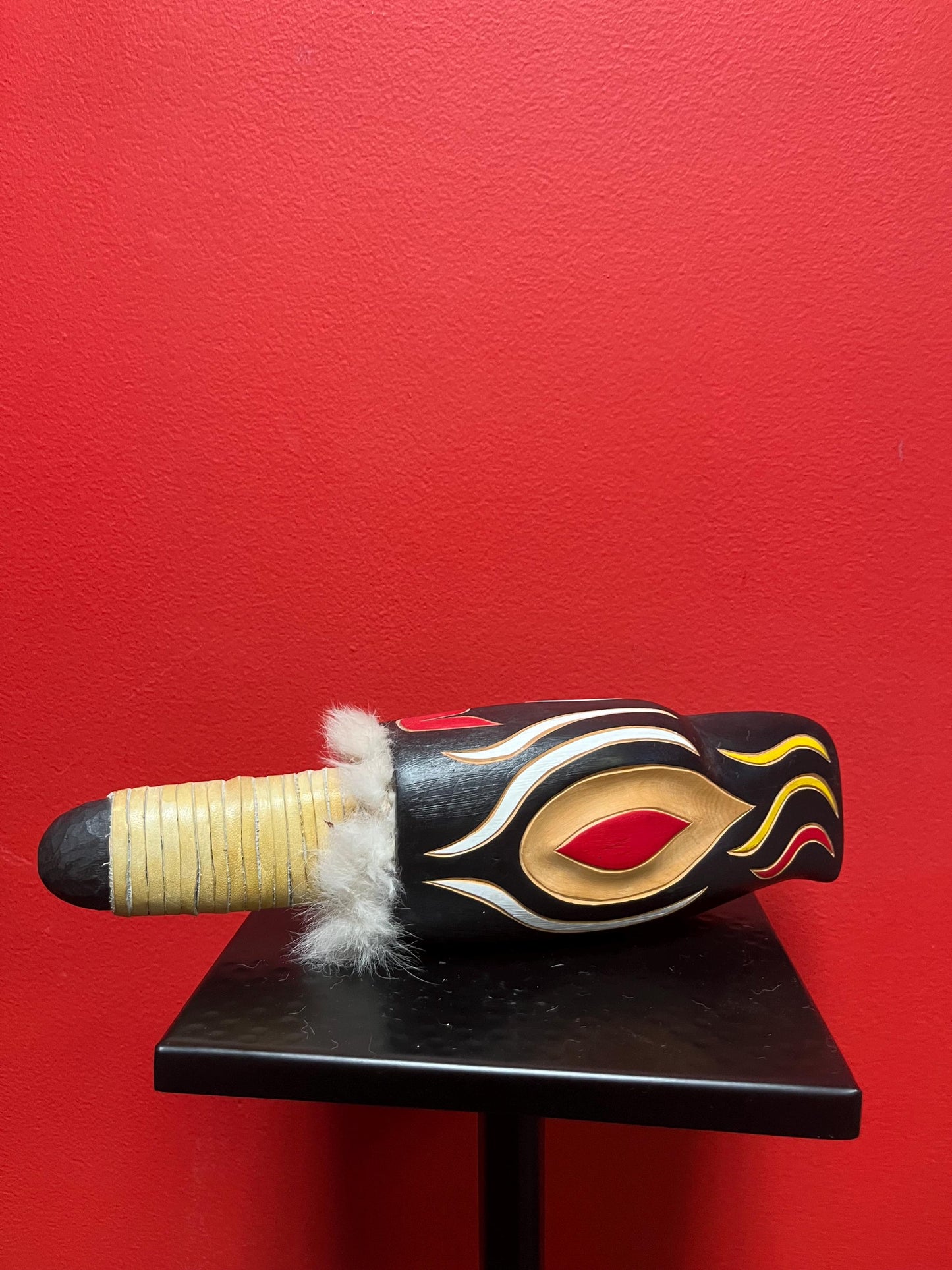Fabulous 11 x 4 high signed indigenous first nations Pacific northwest coast  rattle  amazing detail and great sound  one of a kind