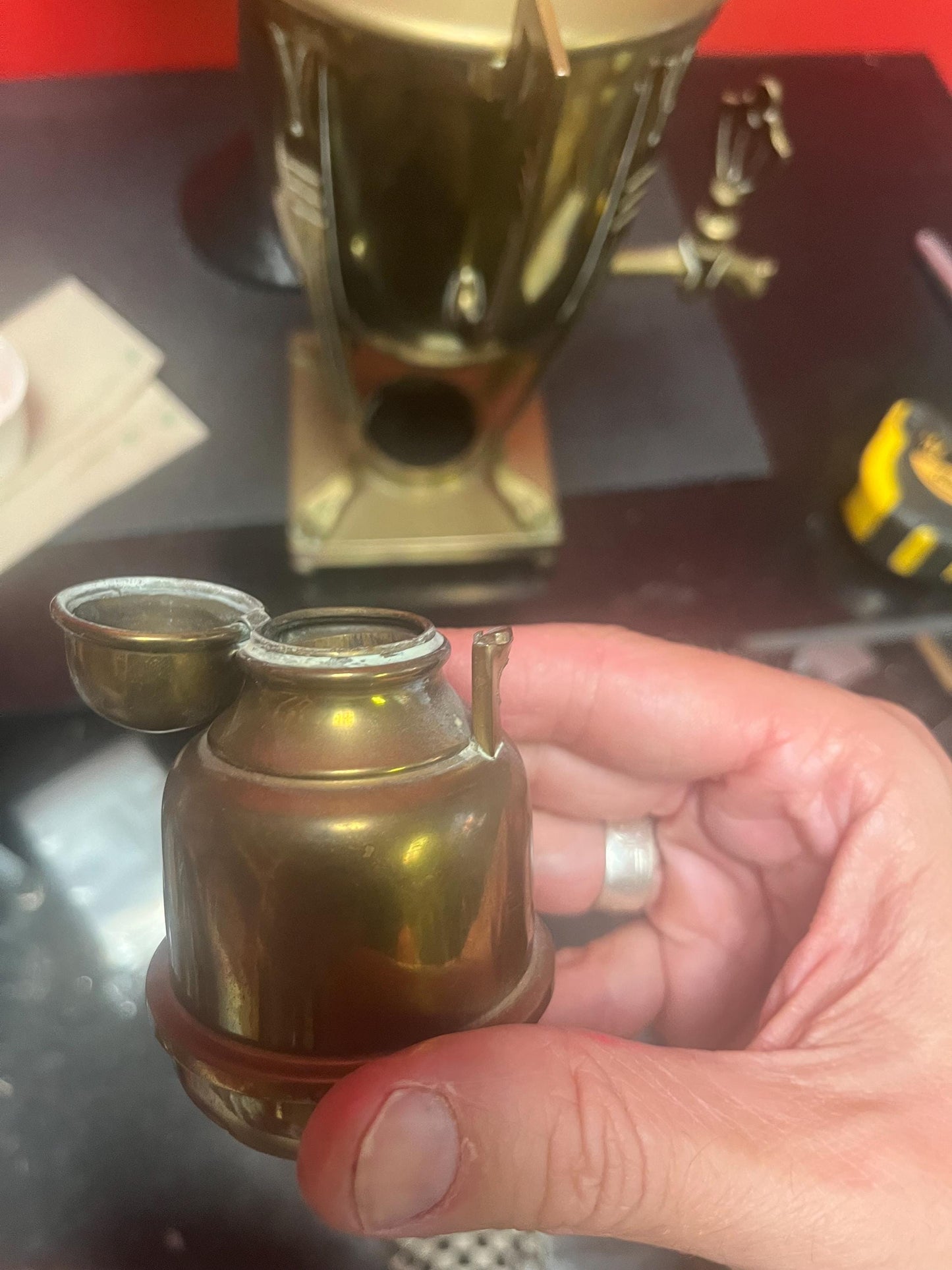 20 inch tall brass tea or coffee urn on stand antique art nouveau beauty amazing patina wow seems to be useable