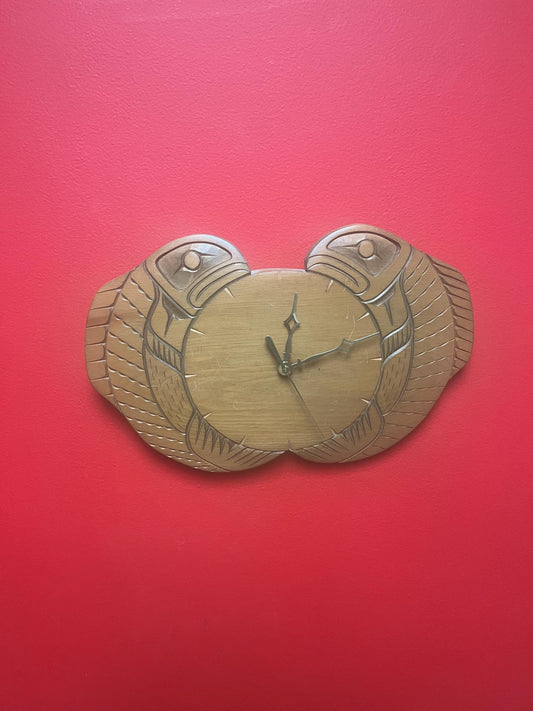Fabulous unique 15 x 9 inch signed indigenous nations pacific  Northwest Coast salmon clock -  working  great gift