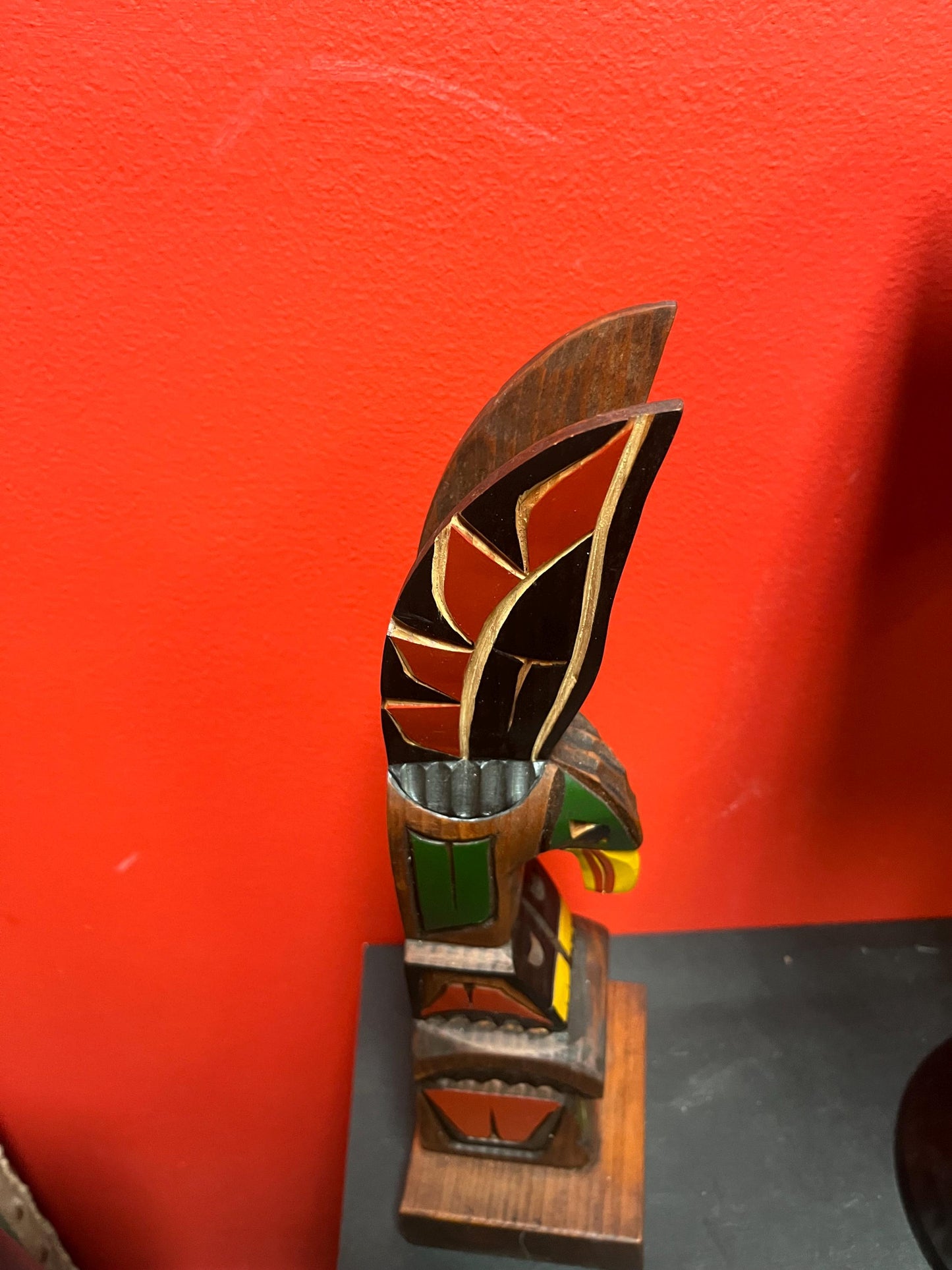 Lovely 12 inch high Canadian indigenous first nations Pacific northwest coast unsigned painted totem pole Eagle transformation