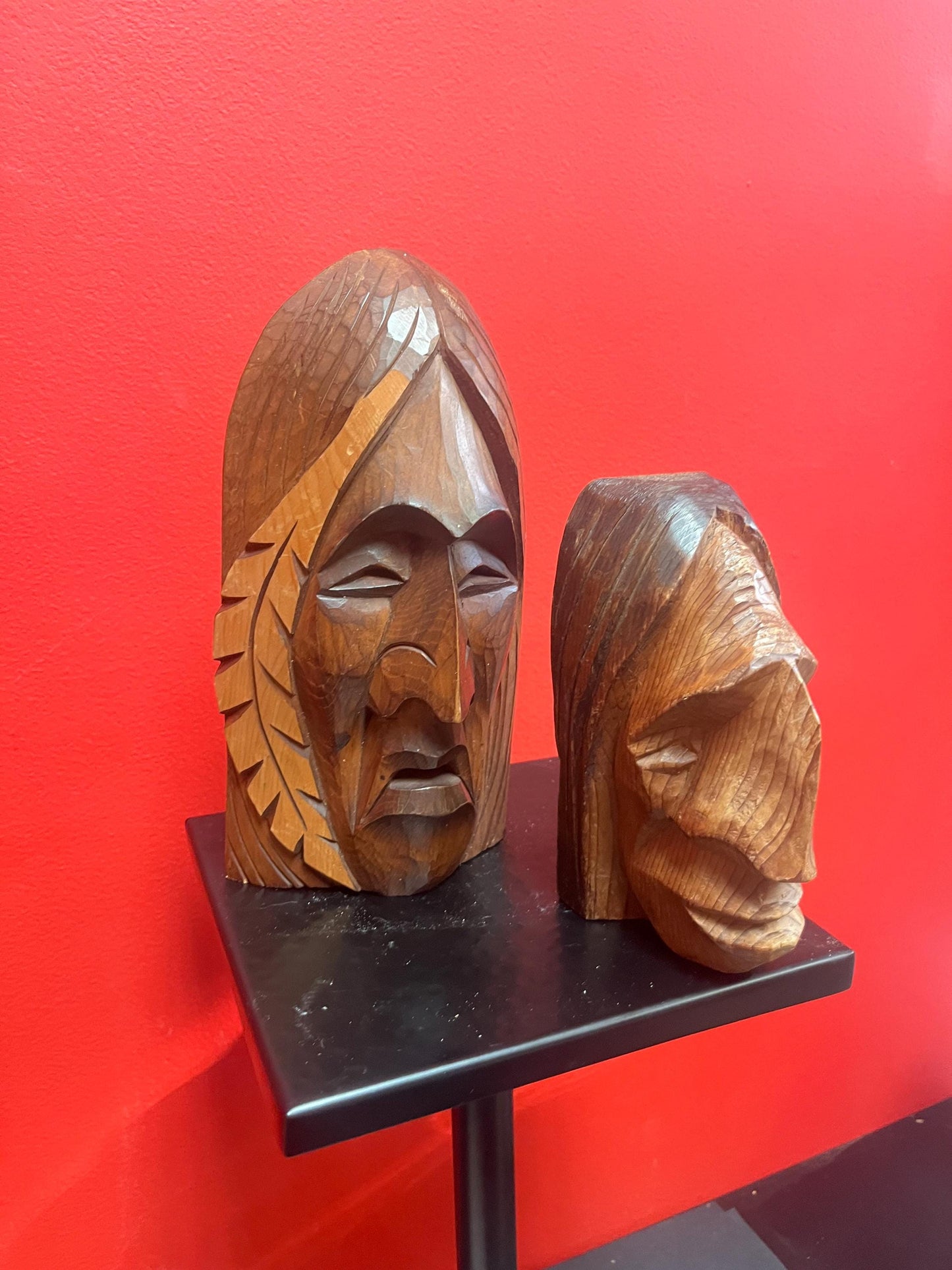 Two beautiful first nations indigenous Pacific northwest Coast Squamish busts of chiefs nine and 6 inches tall price for both wow