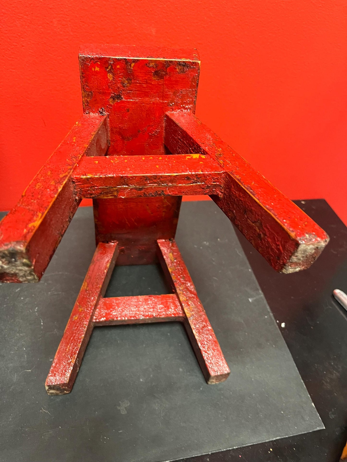 Beautiful antique 11 x 4 x 8 high Chinese red lacquer stool or headrest amazing patina