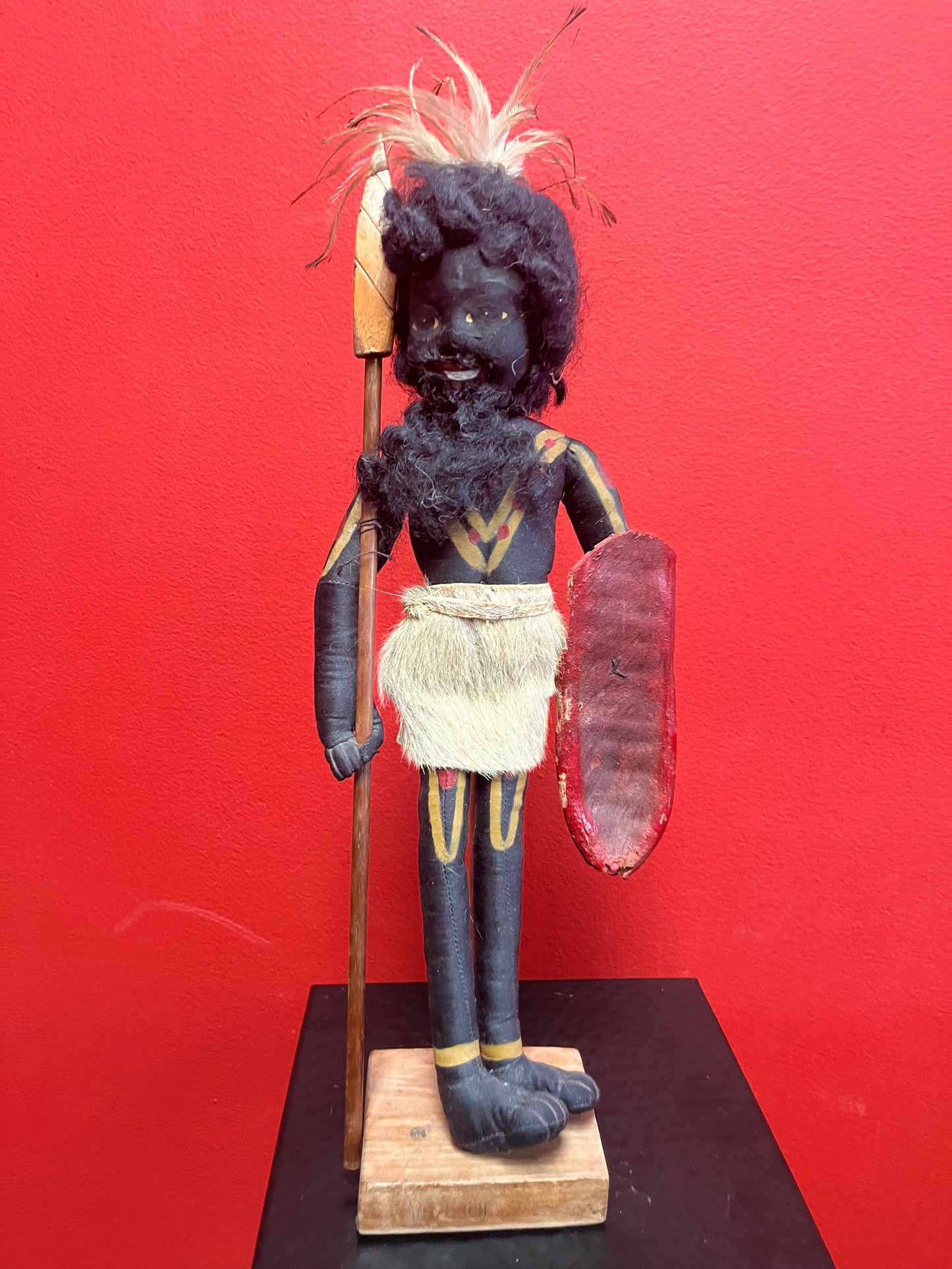 Very rare museum quality stunning 16 inch tall New Zealand Maori antique cloth and wooden tribal doll on stand Wonderful detail- wow