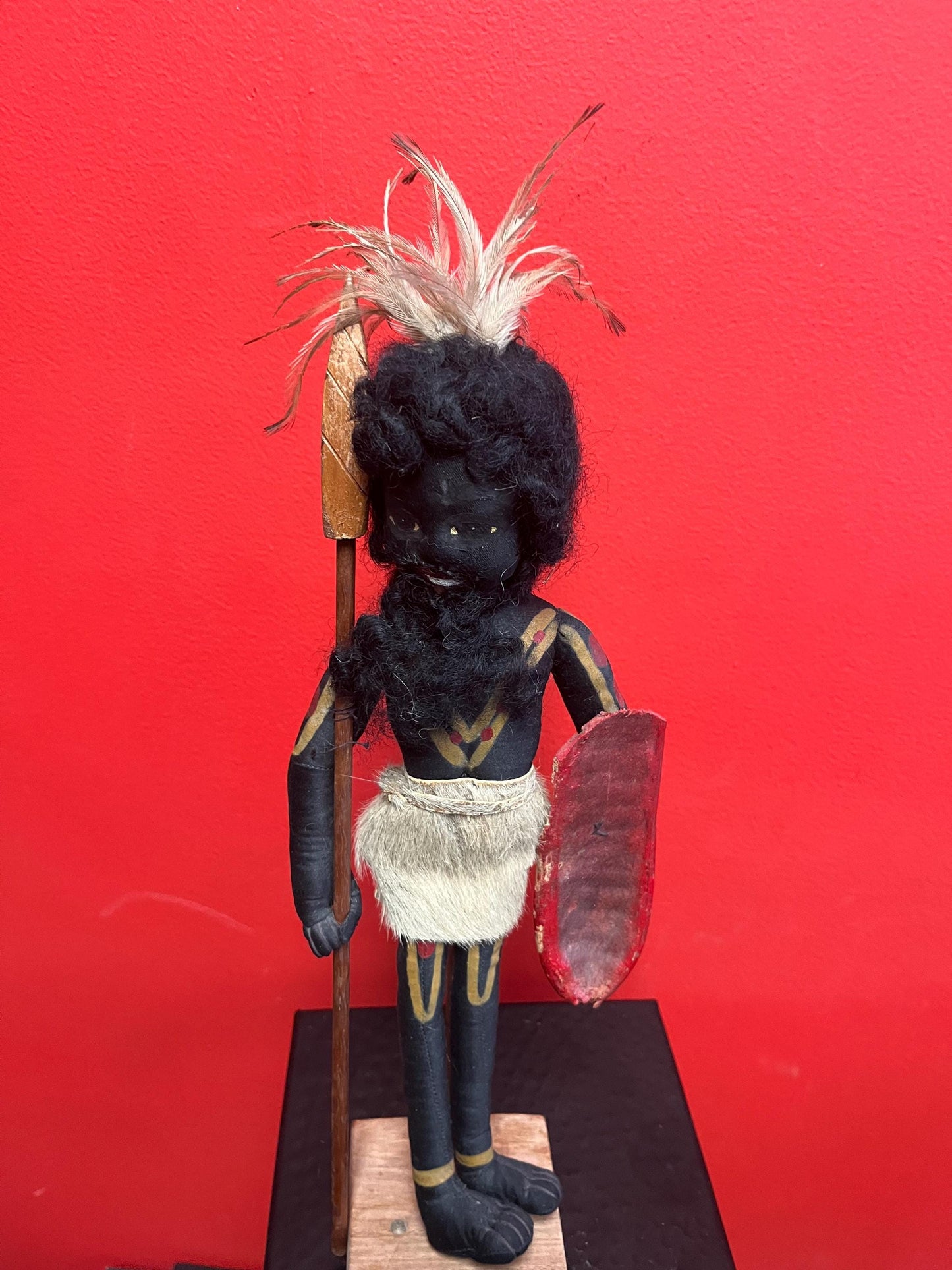 Very rare museum quality stunning 16 inch tall New Zealand Maori antique cloth and wooden tribal doll on stand Wonderful detail- wow