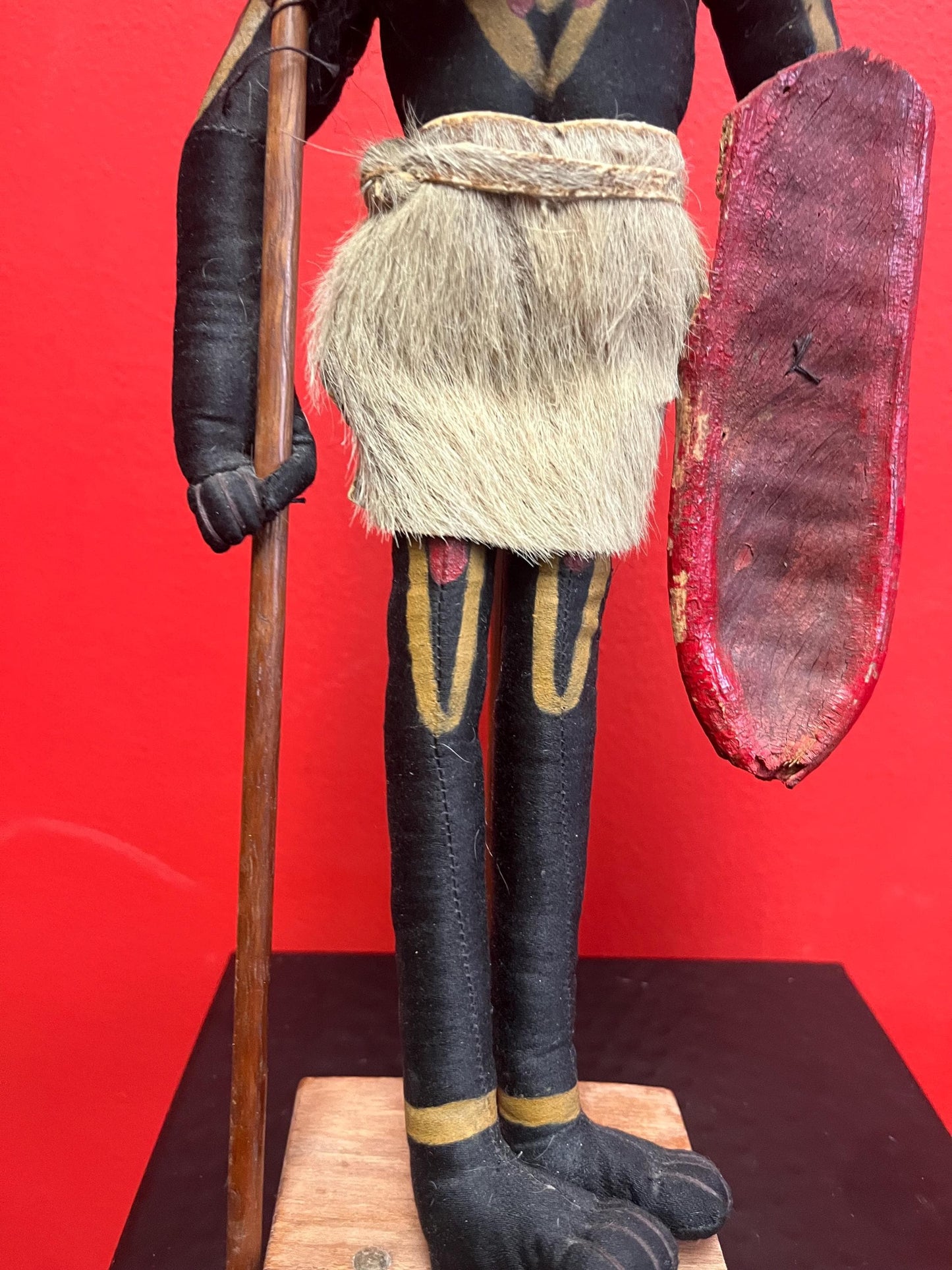 Very rare museum quality stunning 16 inch tall New Zealand Maori antique cloth and wooden tribal doll on stand Wonderful detail- wow