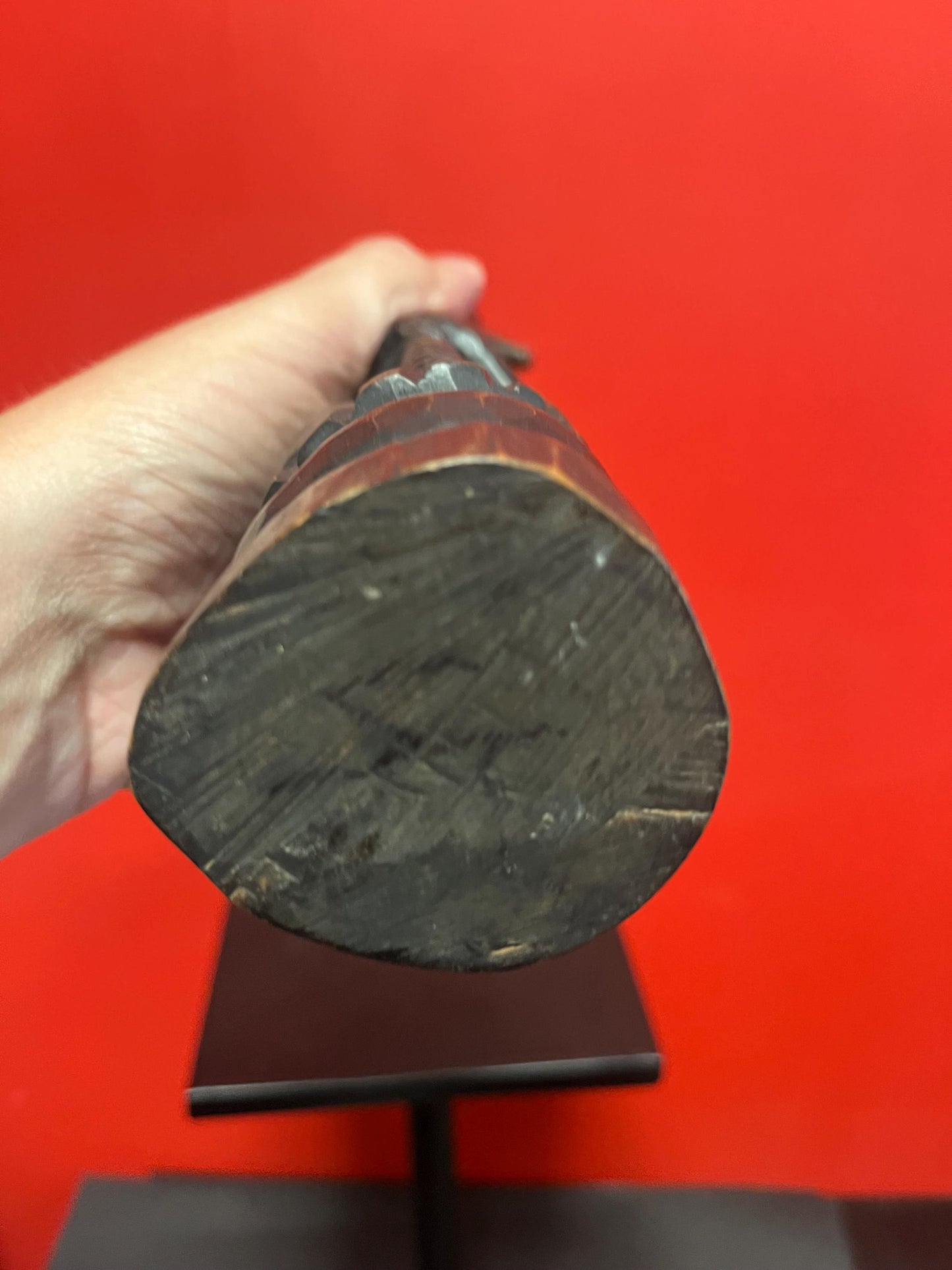 Beautiful Unusual African antique 12.5 inch tall statue of a man with a snake and monkeys climbing on him stunning imagery wow