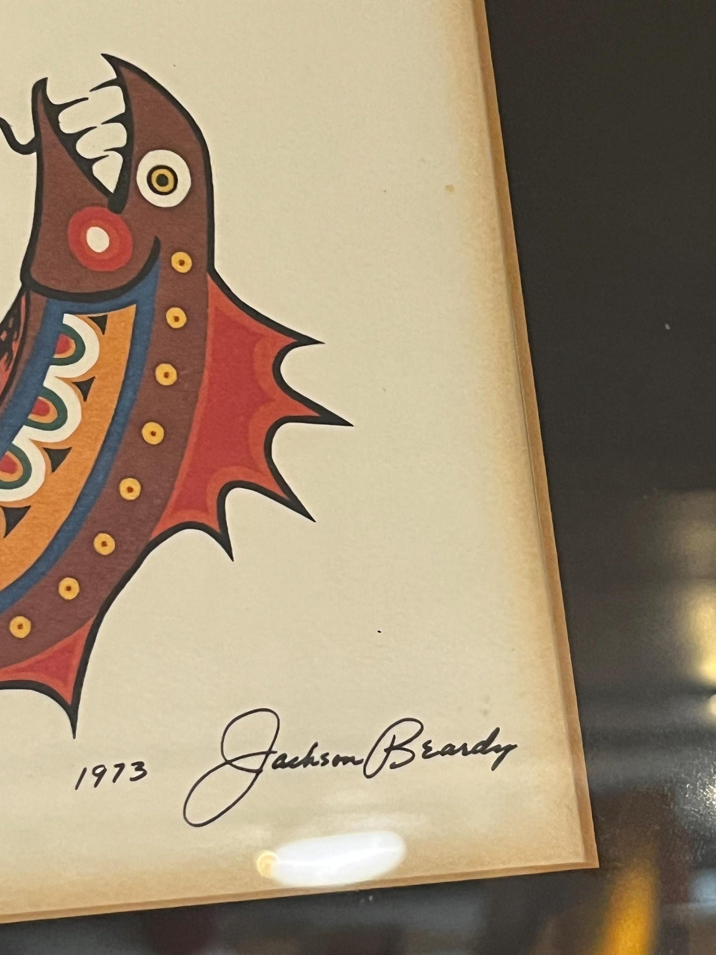 14 x 12 1970s signed first nations indigenous print in professional frame wow Jackson beardy art