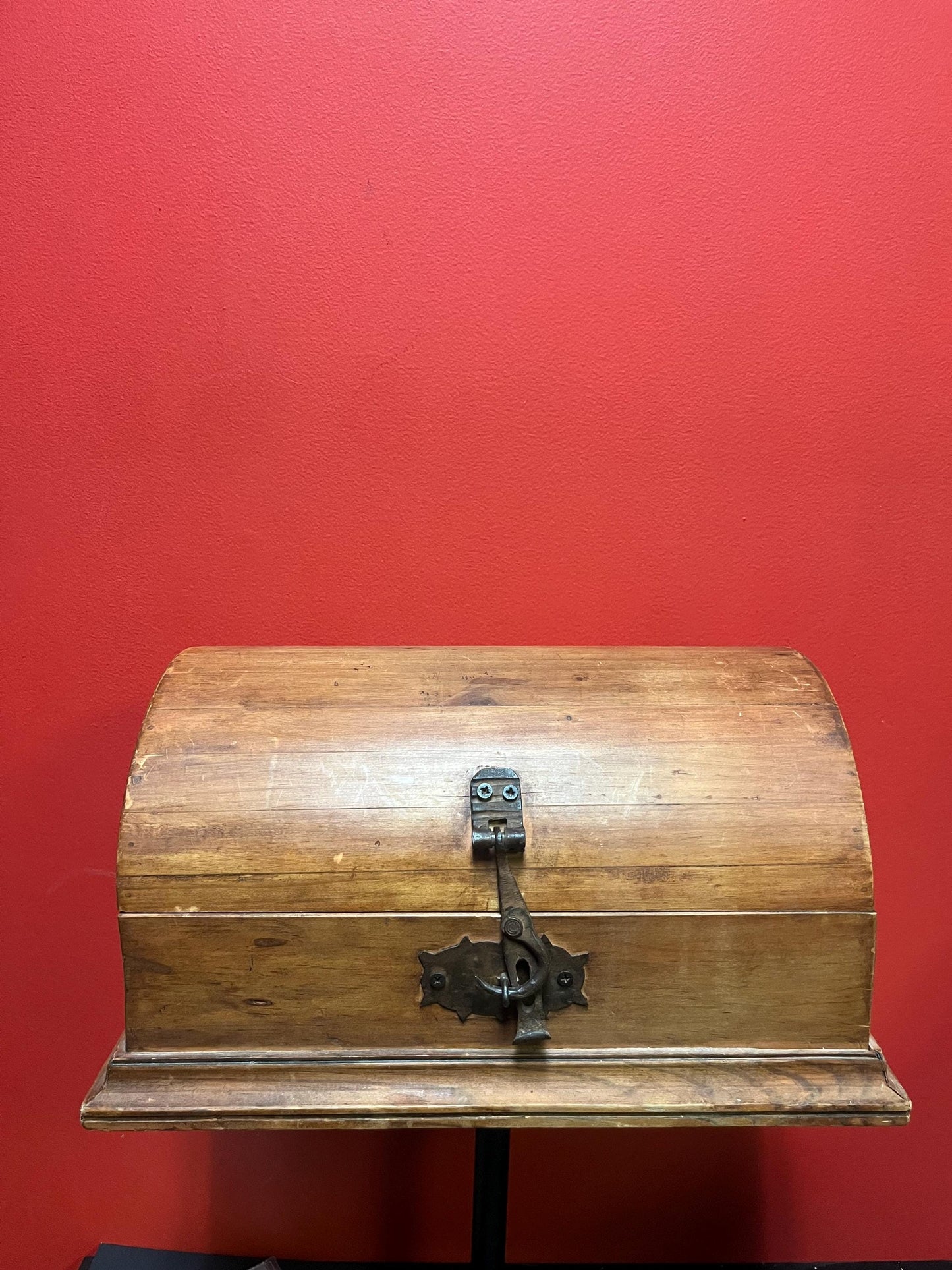 17 x 10 x 9 high antique wooden pirates chest with amazing hardware in great condition wonderful gift and very good value