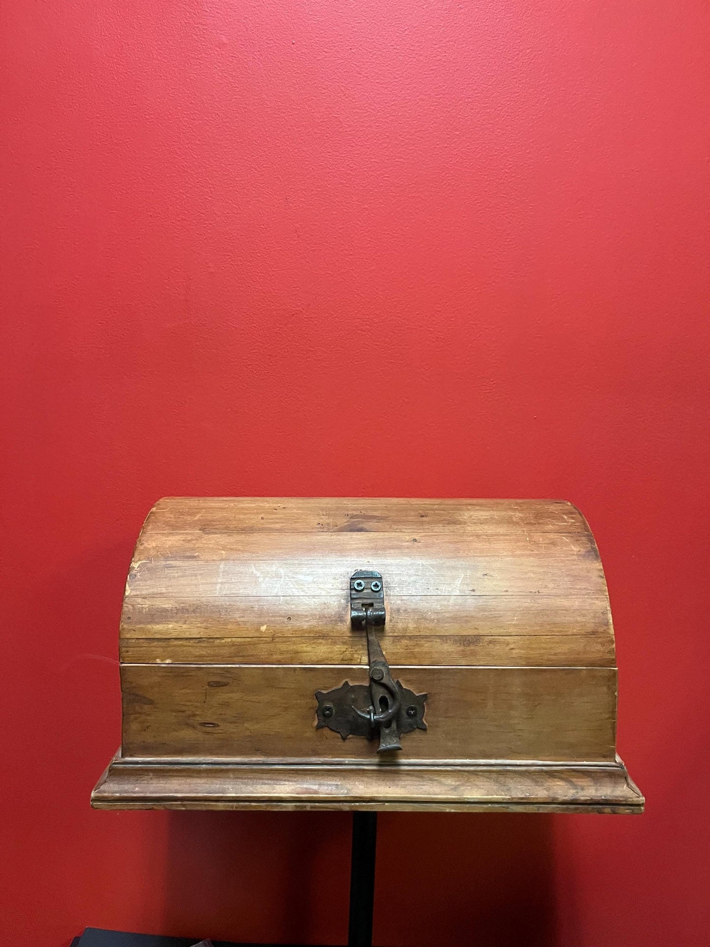 17 x 10 x 9 high antique wooden pirates chest with amazing hardware in great condition wonderful gift and very good value