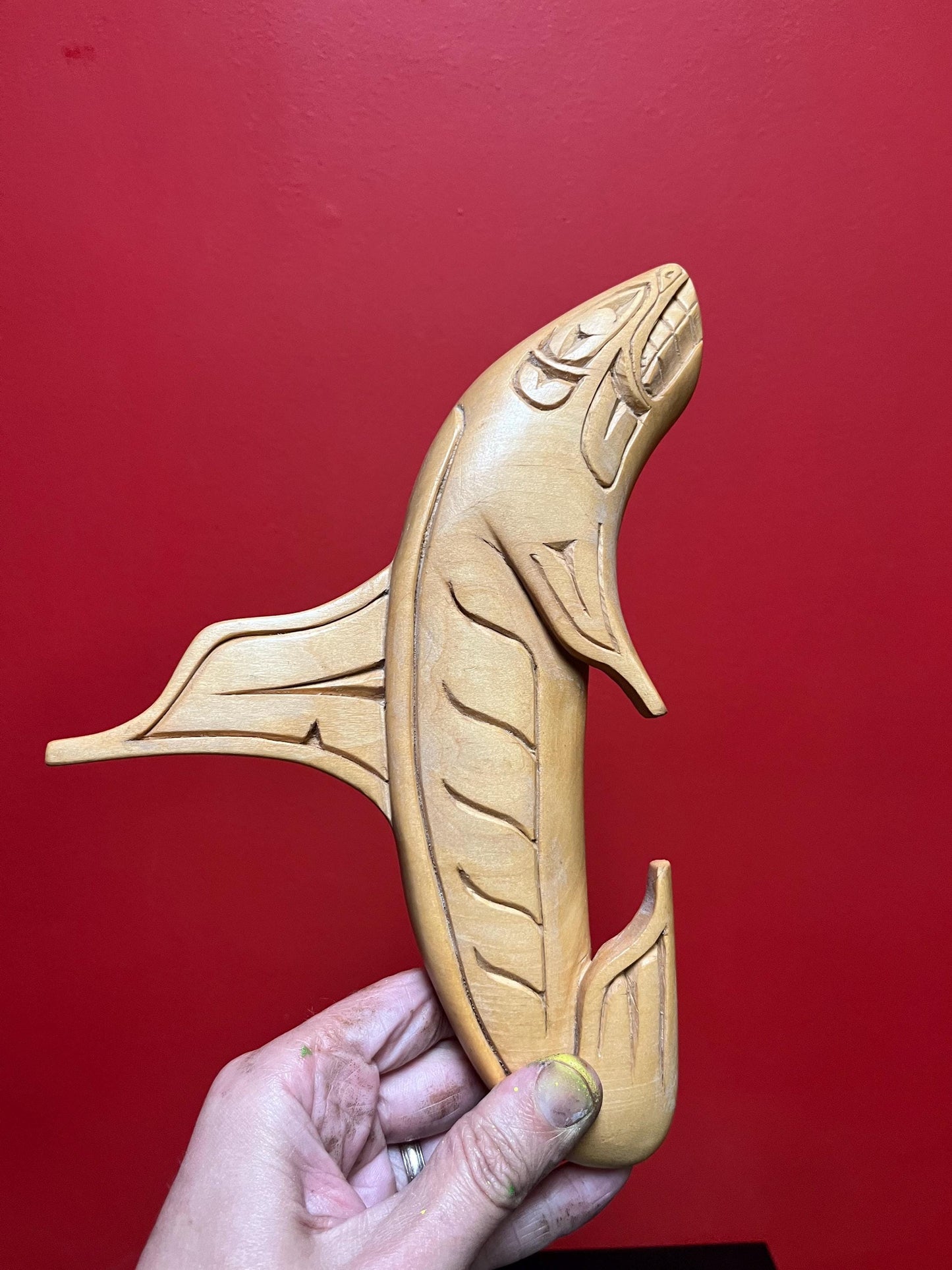 11 x 7 high signed indigenous first nations specific northwest Coast killer whale plaque in yellow cedar great detail ready to hang