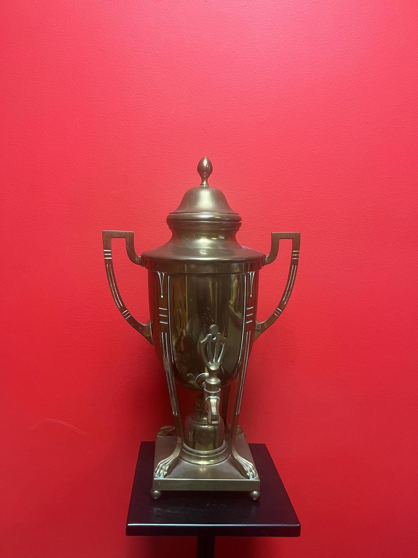 20 inch tall brass tea or coffee urn on stand antique art nouveau beauty amazing patina wow seems to be useable