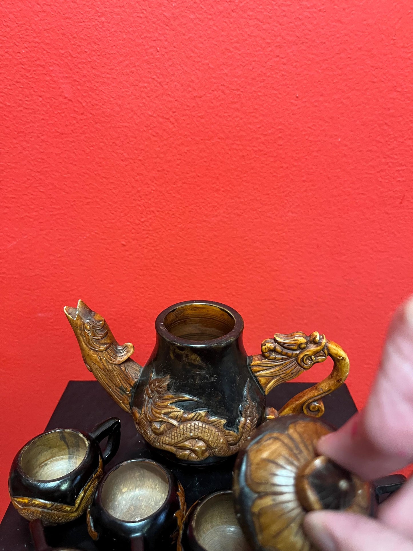 Lovely vintage Chinese stone tea set teapot 5 inches tall all signed great condition