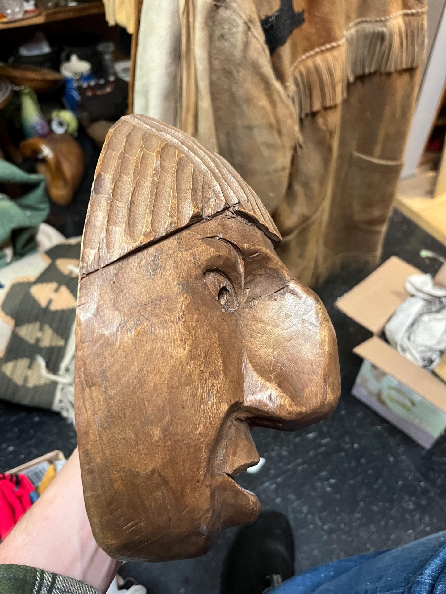 Wonderful 10 x 7 American antique Cherokee wooden mask great detail and good value