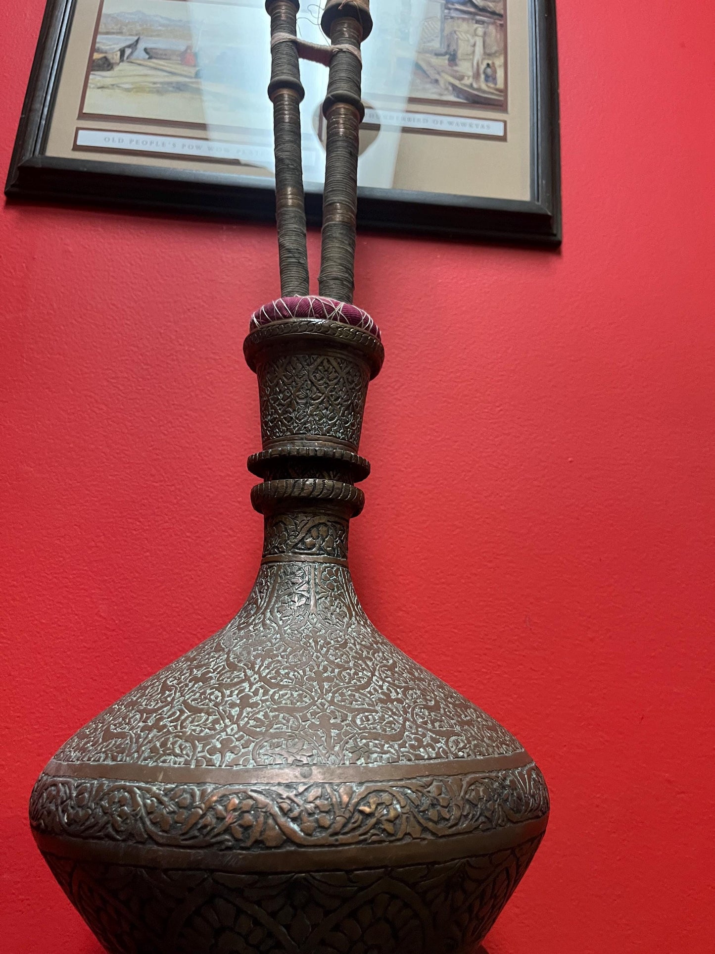 Wonderful 2 foot high Persian brass antique hookah pipe with attachments  looks ready to use  perfect gift - wow