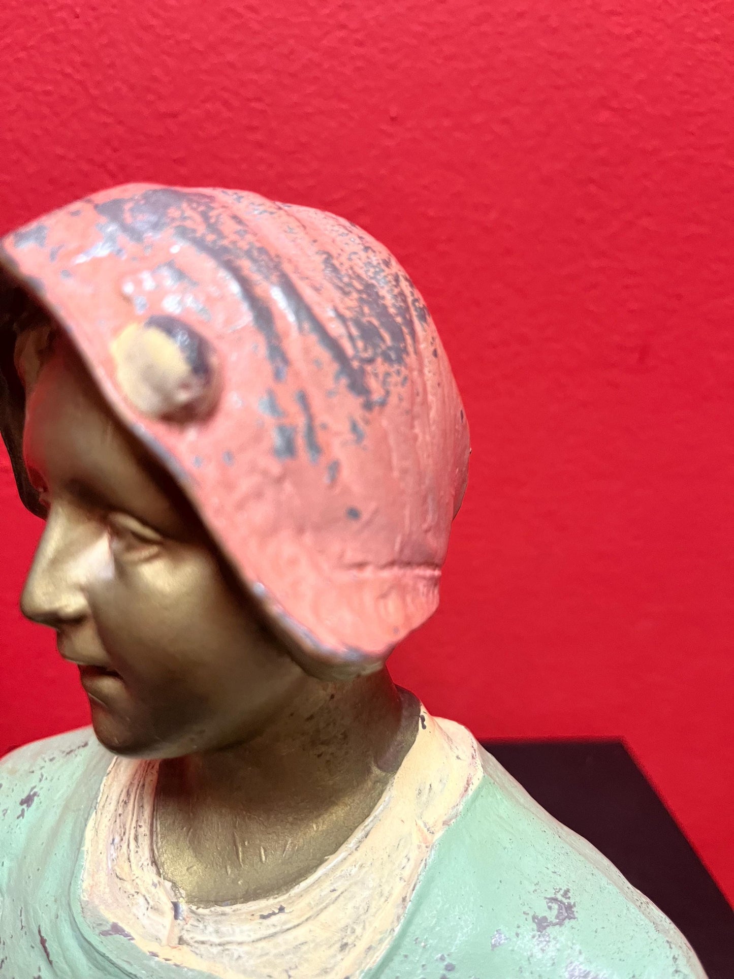 6 x 6 inch cast cold painted bronze Dutch statue lovely patina - heavy and wonderful