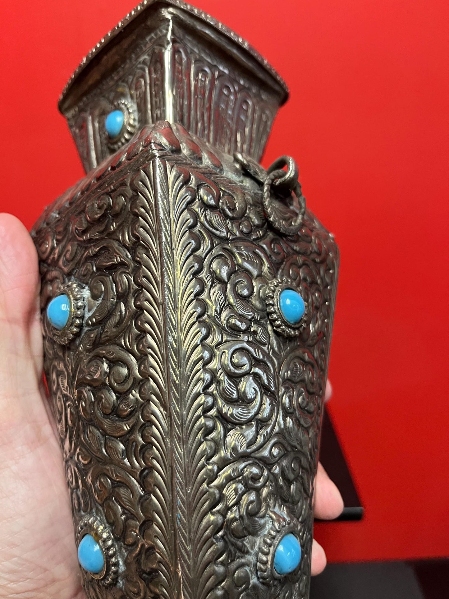 10 inch tall Indo raj silver vase with cartouches absolutely stunning untested wow