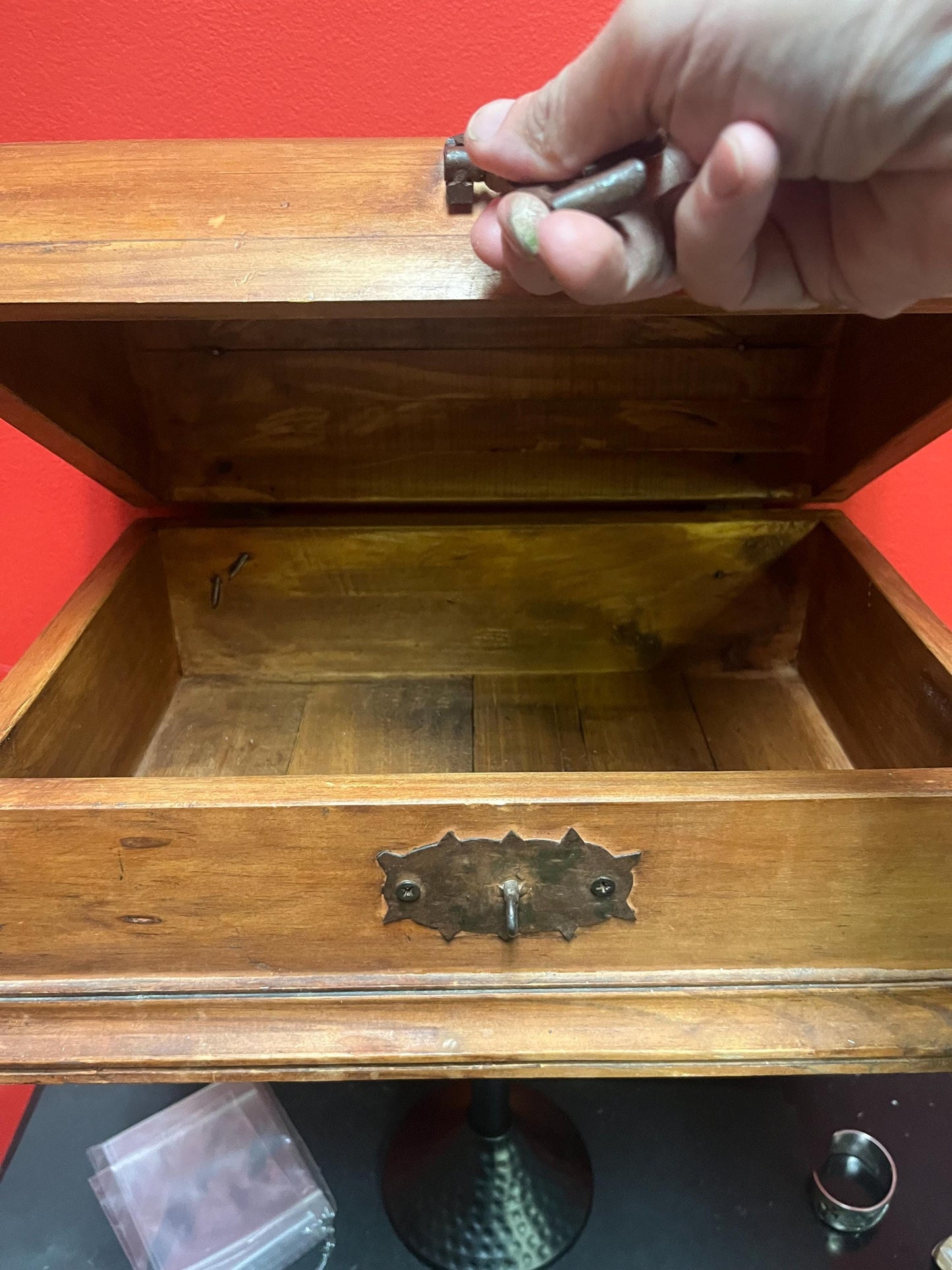 17 x 10 x 9 high antique wooden pirates chest with amazing hardware in great condition wonderful gift and very good value