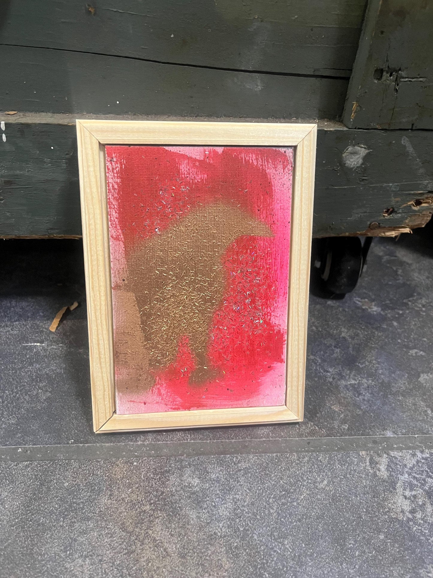 Visually impaired original artist Eli St. John Vancouver Island artist 5 x 7 crow painting in Pine frame wow