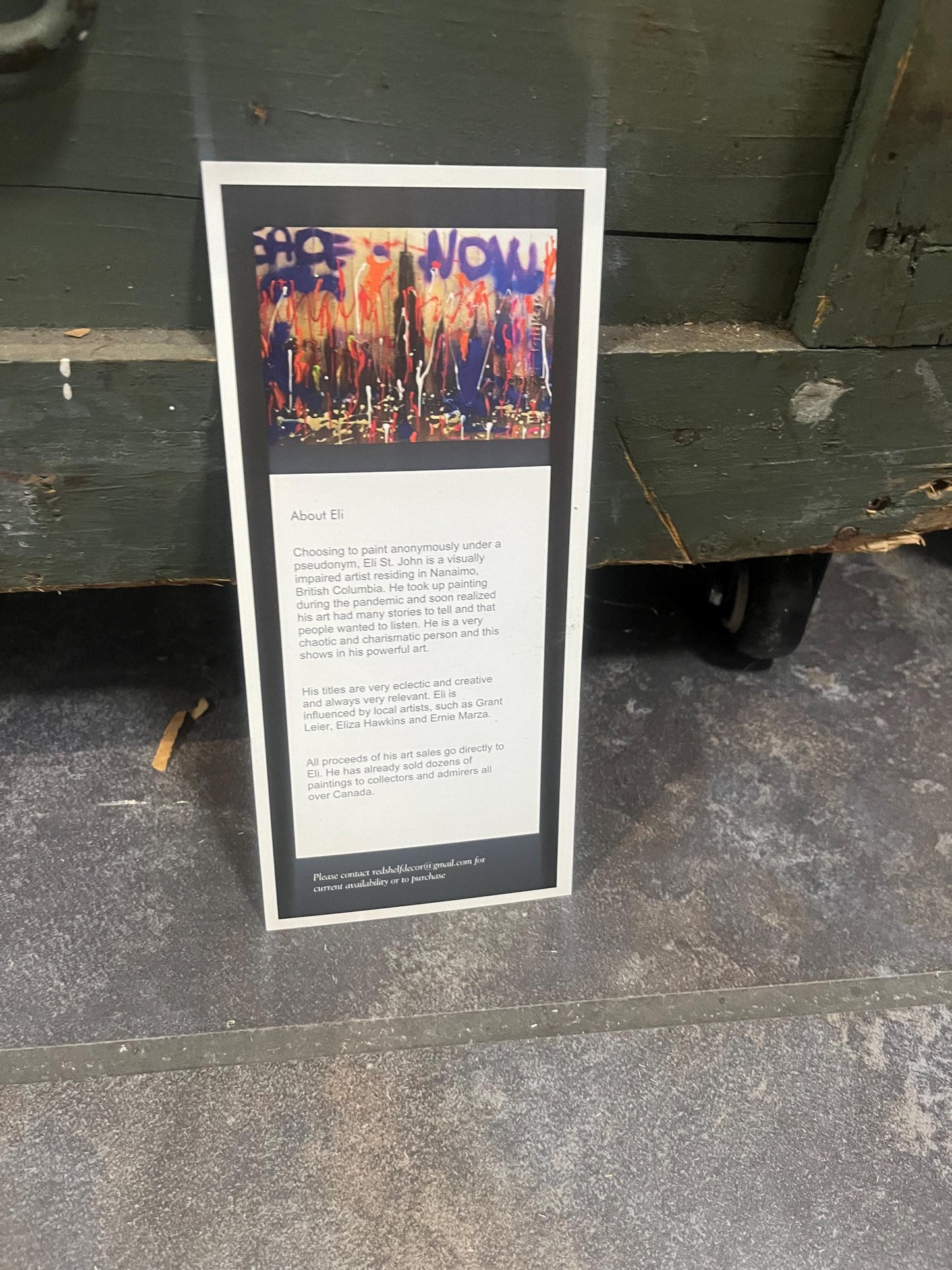 Visually impaired original artist Eli St. John Vancouver Island artist 5 x 7 crow painting in Pine frame wow