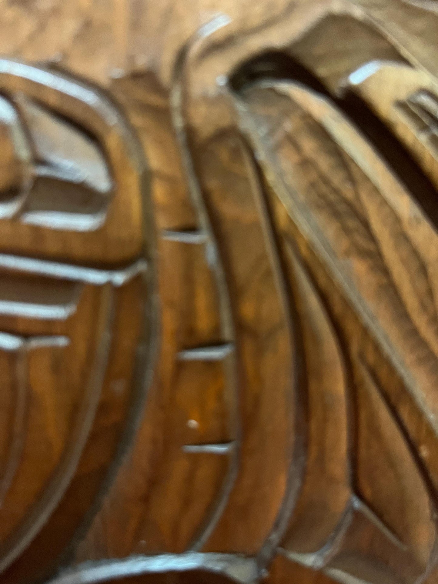 Lovely signed sea monster plaque indigenous first nations Pacific northwest coast cedar with great detail ready to hang 7x 5 inches