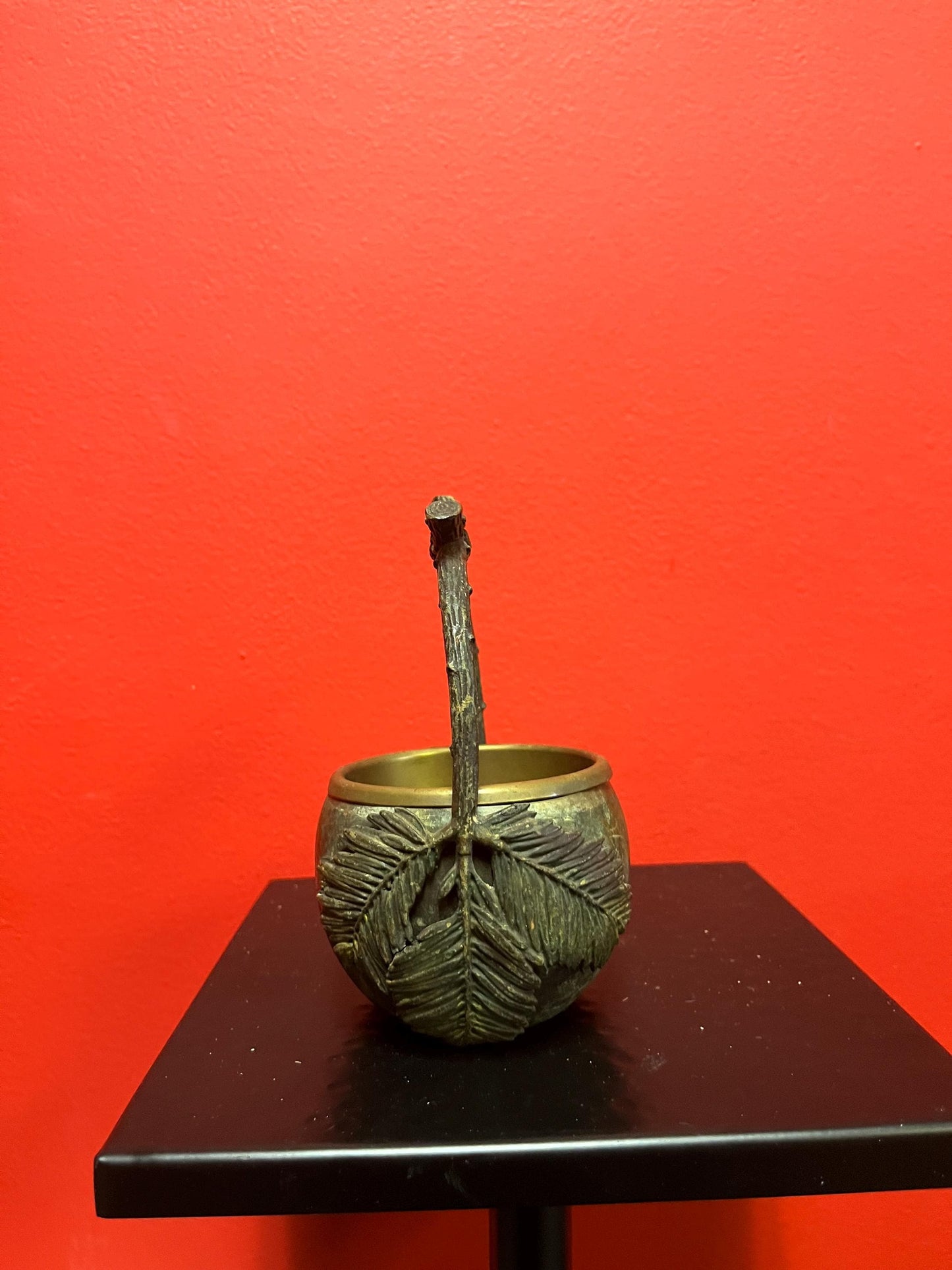 Fabulous Japanese bronze and brass 6 inch handled plant pot original insert stunning patina really beautiful antique bronze piece