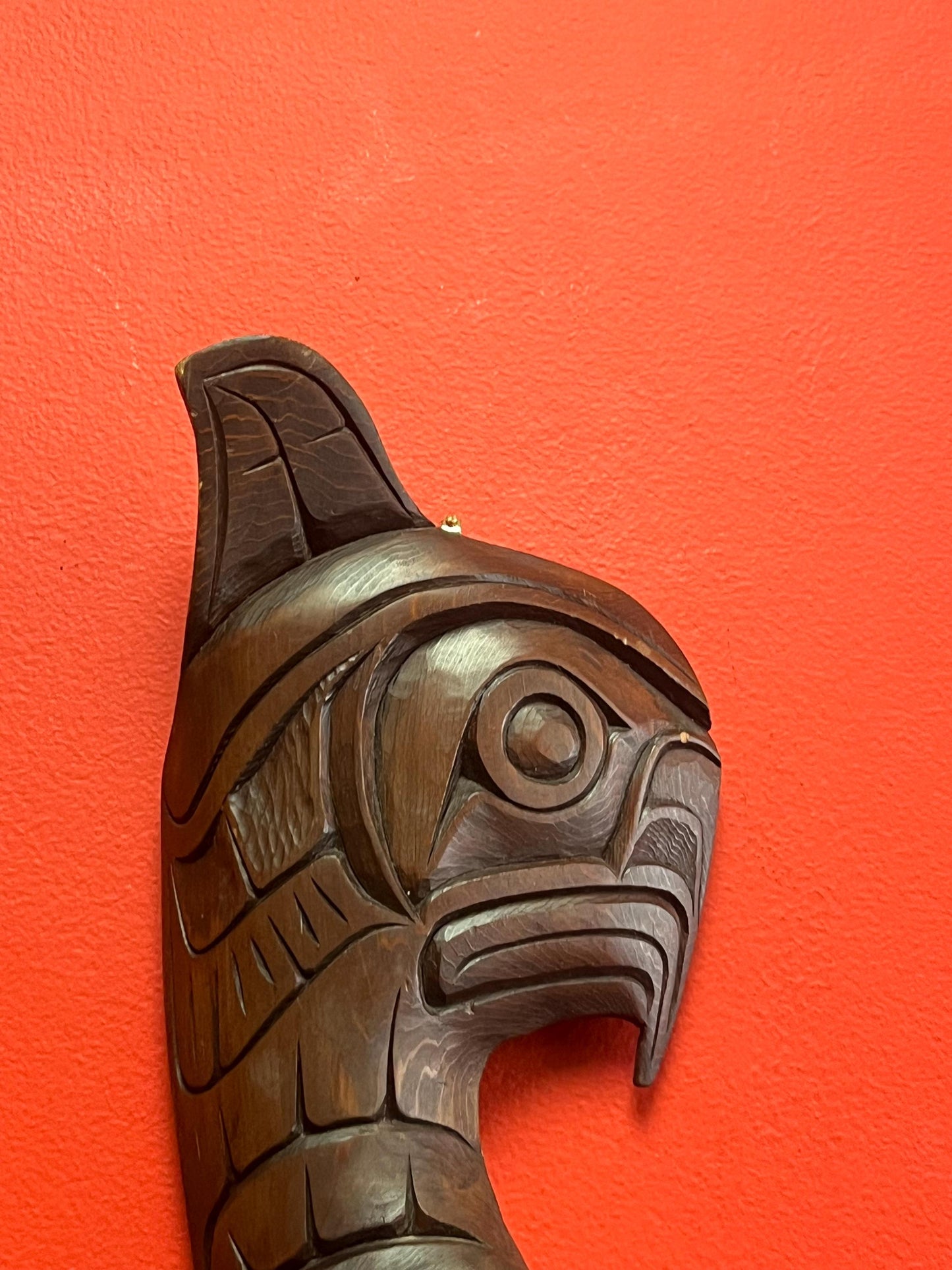 Absolutely beautiful 18 x 5“ wide indigenous first nations Pacific northwest Coast unsigned plaque of an eagle killer whale transformation
