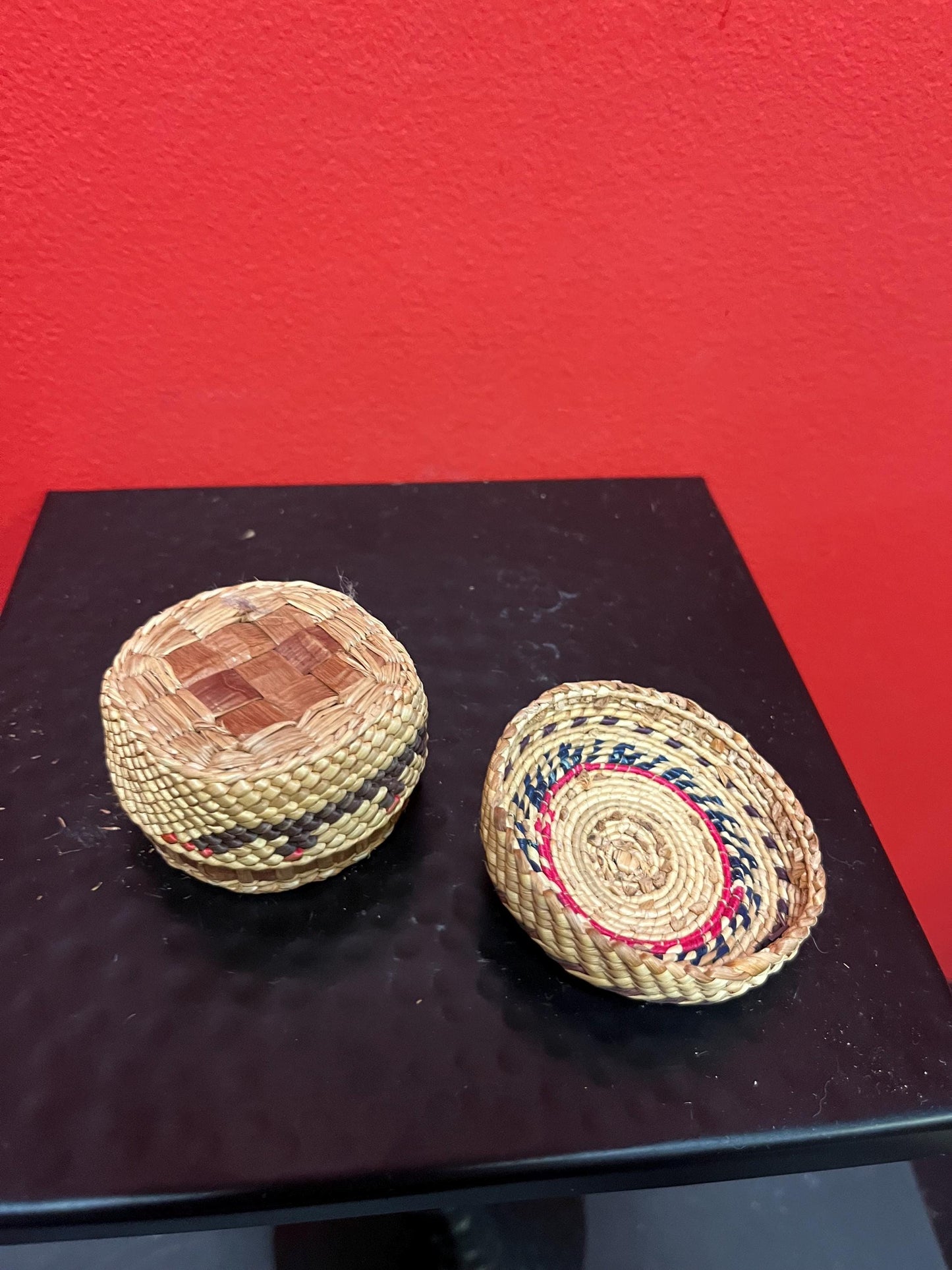 Exceptional 2.55 inch indigenous first nations Pacific Northwest Coast lidded  basket with whale hunting scene.  beautiful condition