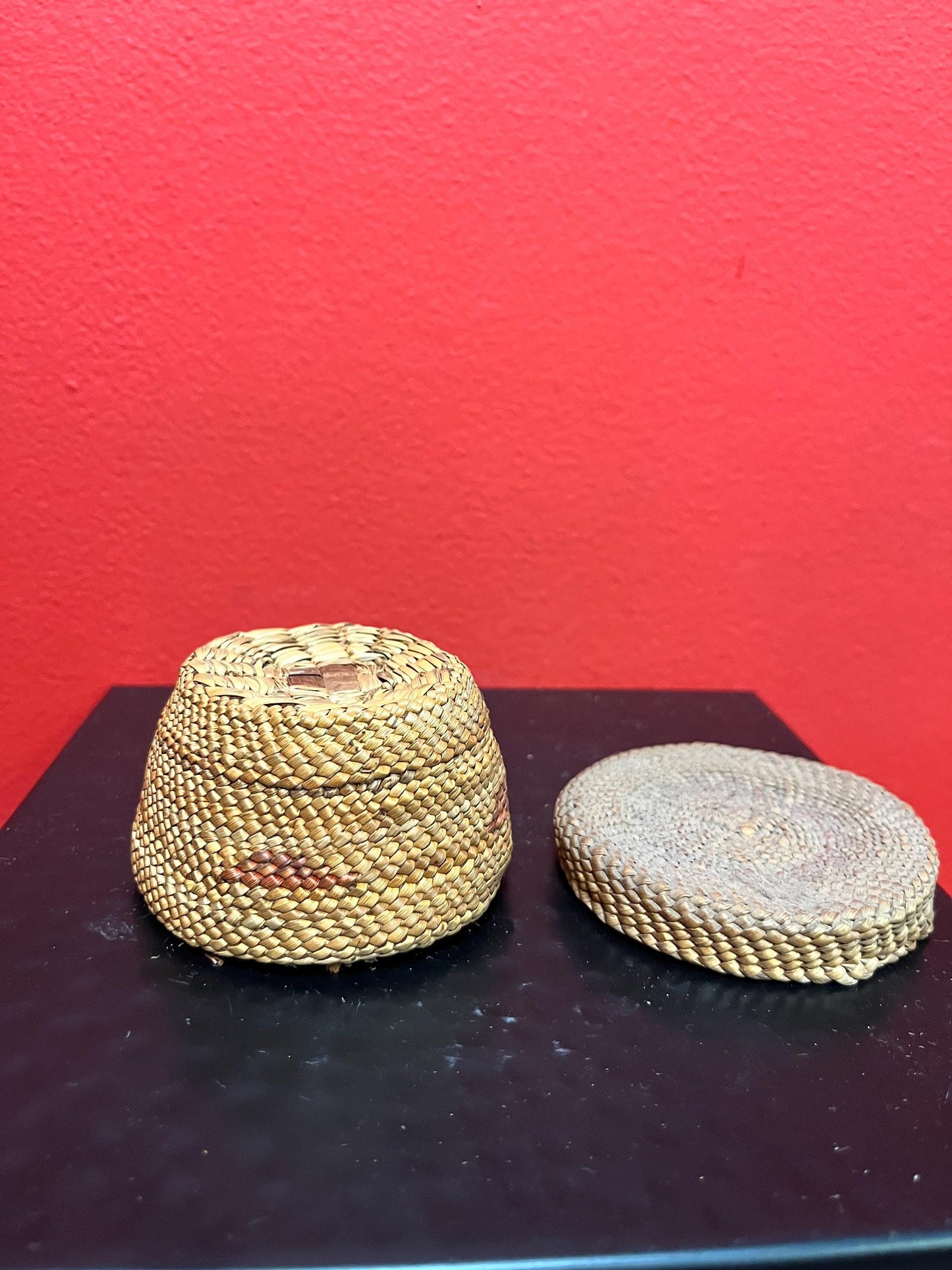 Beautiful little 3 inch indigenous first nations specific northwest Coast woven basket as is - see photos great value