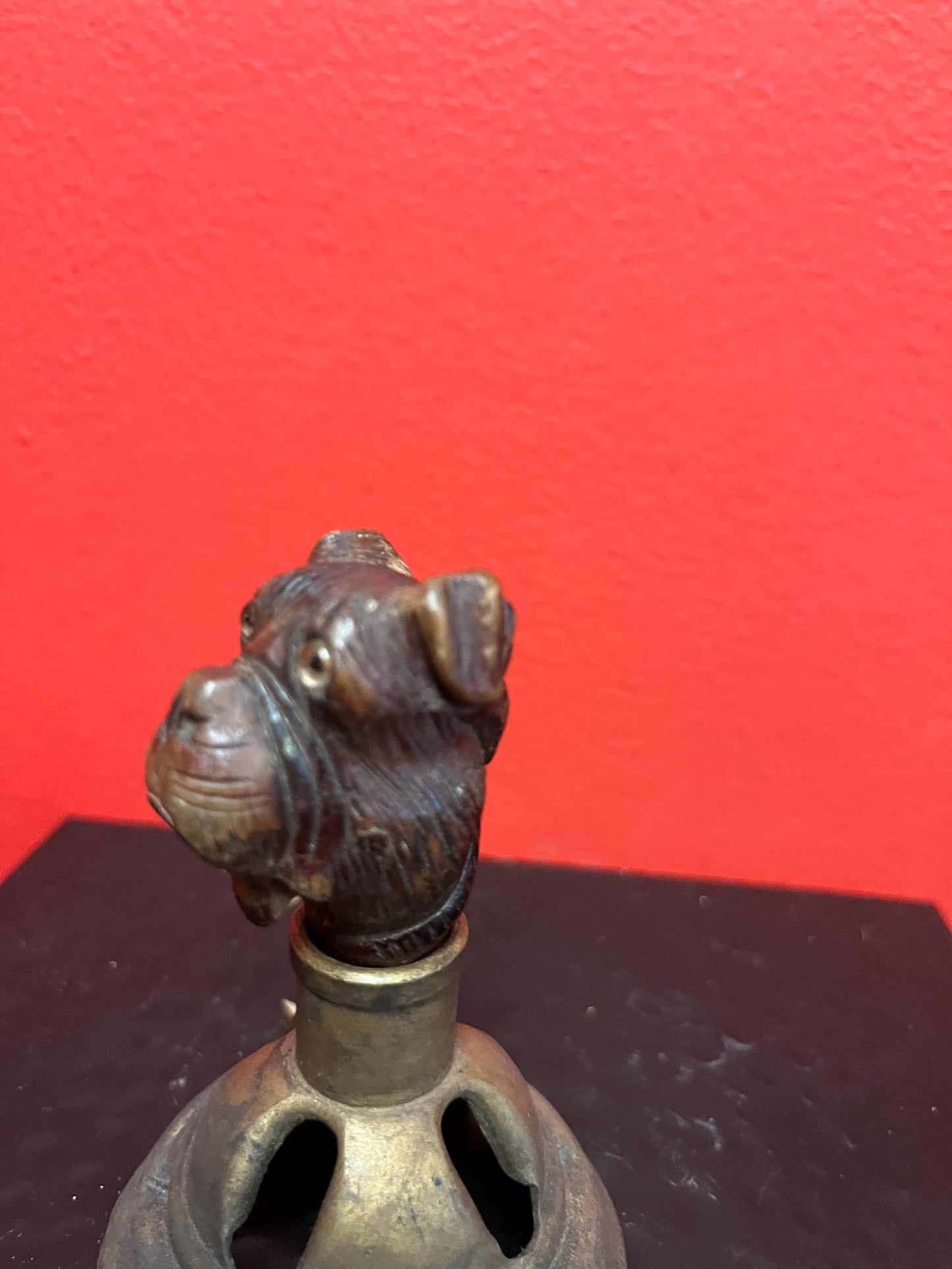 Beautiful little 3 inch long carved wooden dog knob comes with a married stand and is great decoration or you could use it