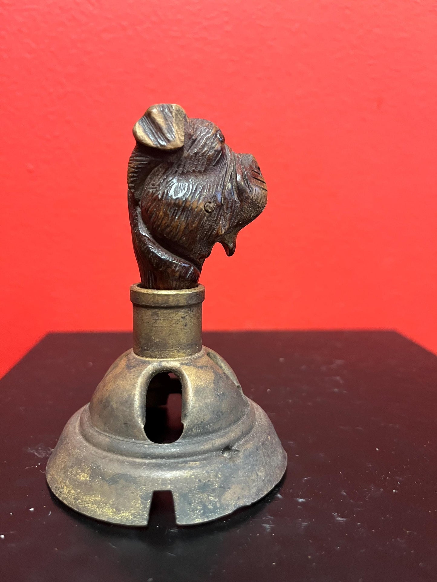 Beautiful little 3 inch long carved wooden dog knob comes with a married stand and is great decoration or you could use it