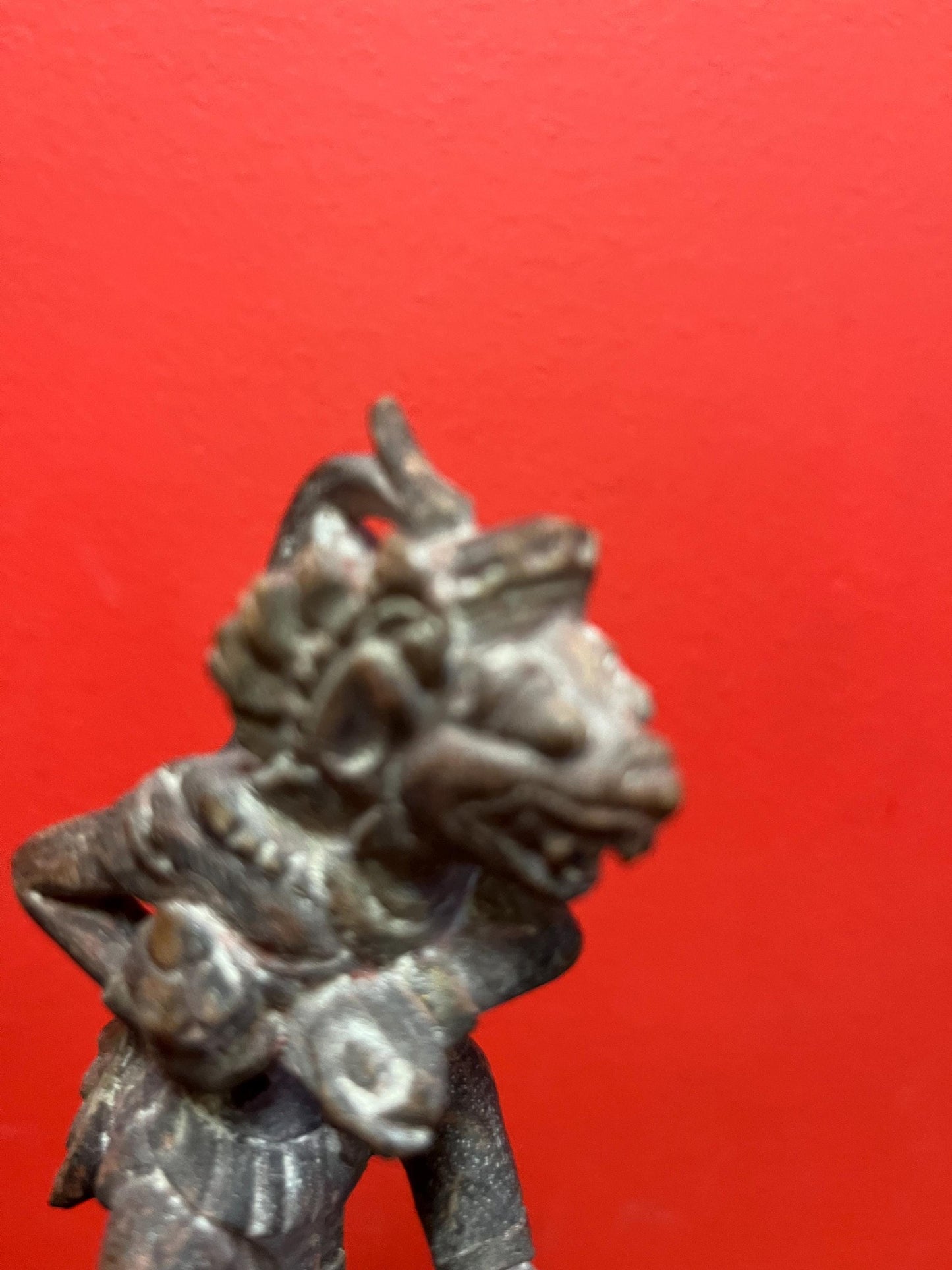 Beautiful 8 inch tall southeast Asian antique intricately carved wooden mythical statue on stand  great detail and perfect gift