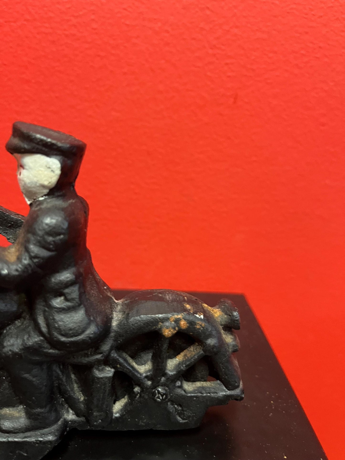 Beautiful antique cast-iron 6 x 4 high motorcycle with Rider  one screw replaced  great antique condition - perfect gift