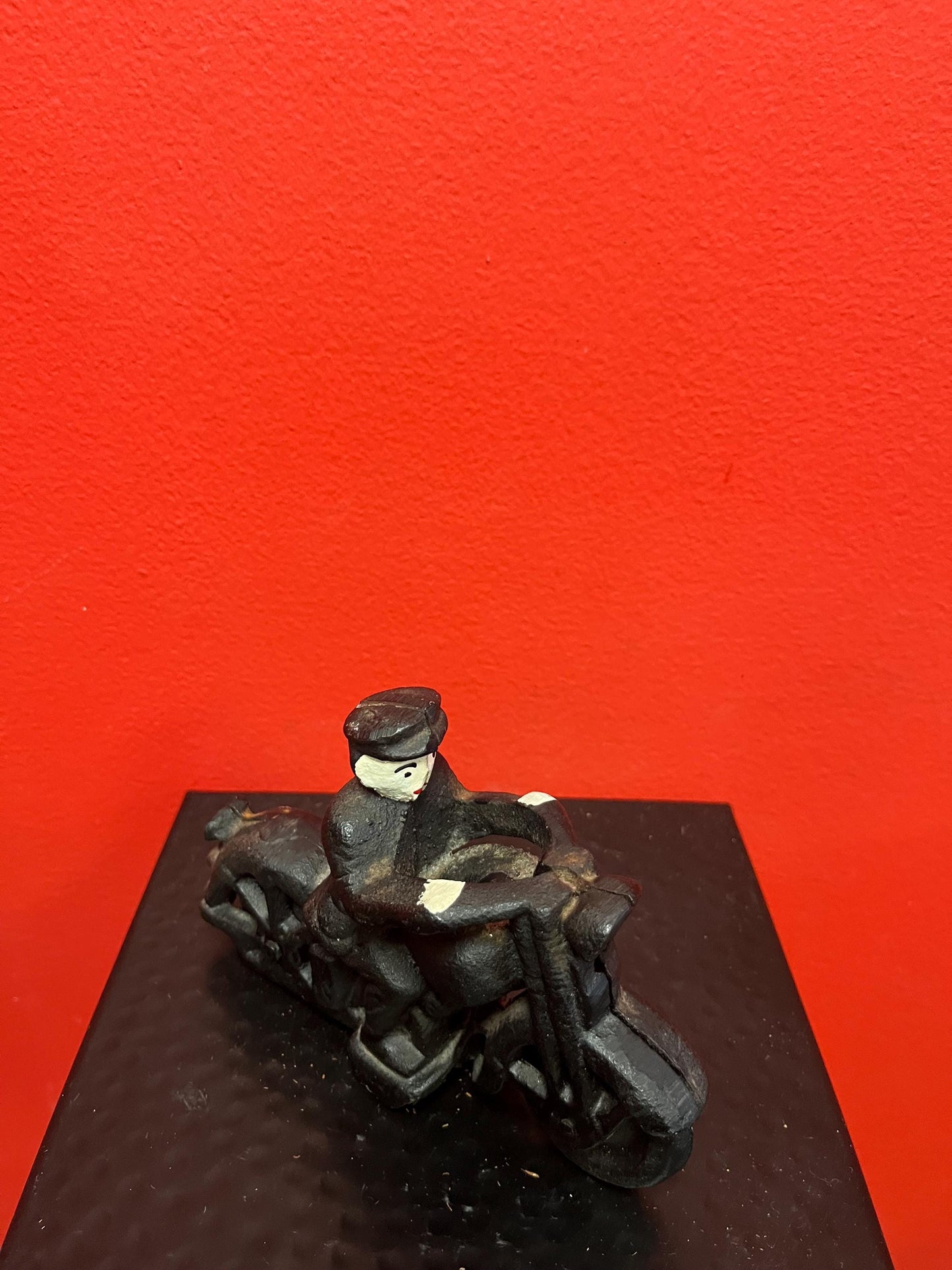 Beautiful antique cast-iron 6 x 4 high motorcycle with Rider  one screw replaced  great antique condition - perfect gift