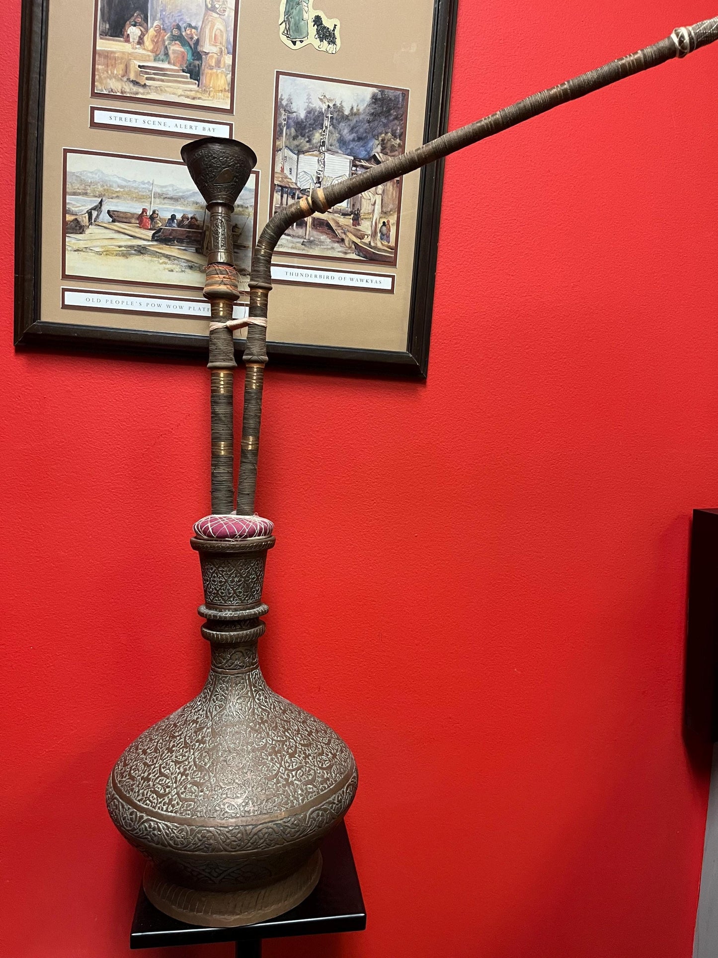 Wonderful 2 foot high Persian brass antique hookah pipe with attachments  looks ready to use  perfect gift - wow